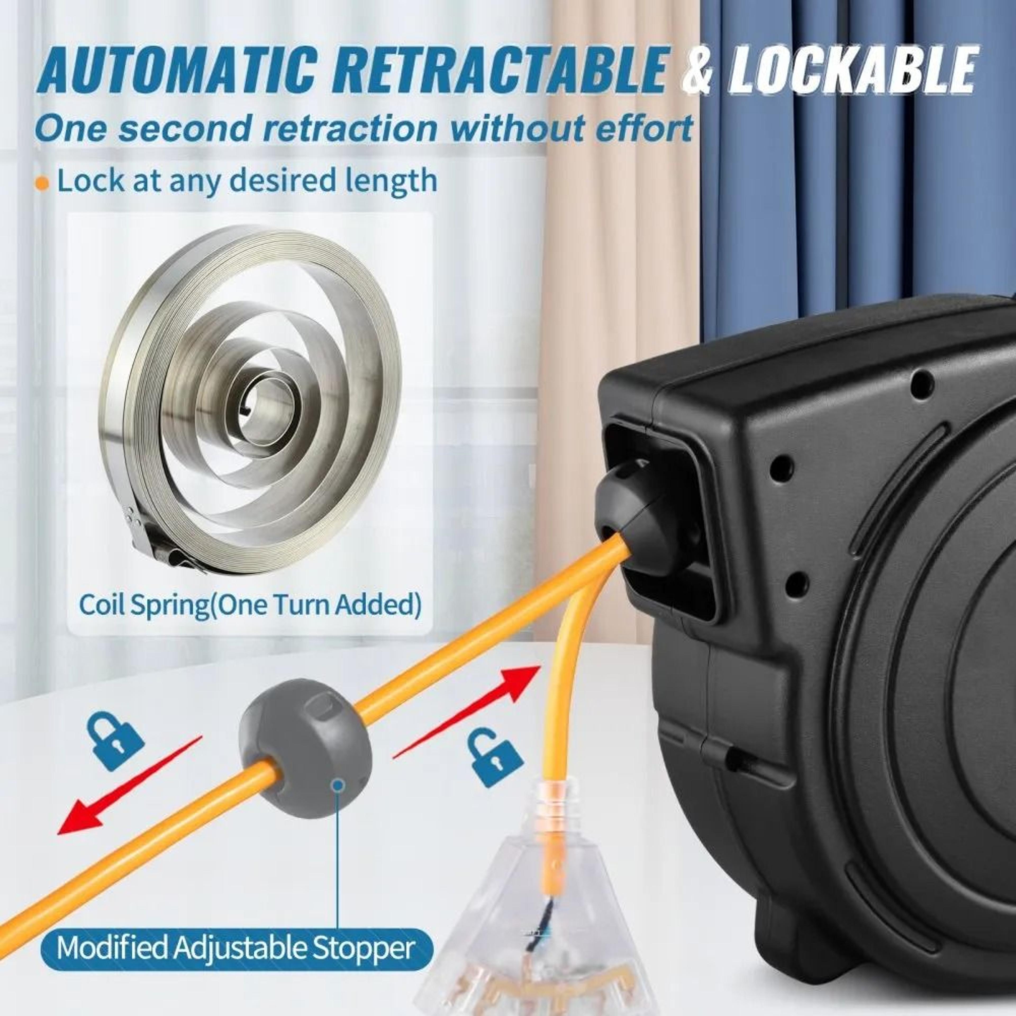 Heavy Duty Retractable Extension Cord Reel Power Cord 2