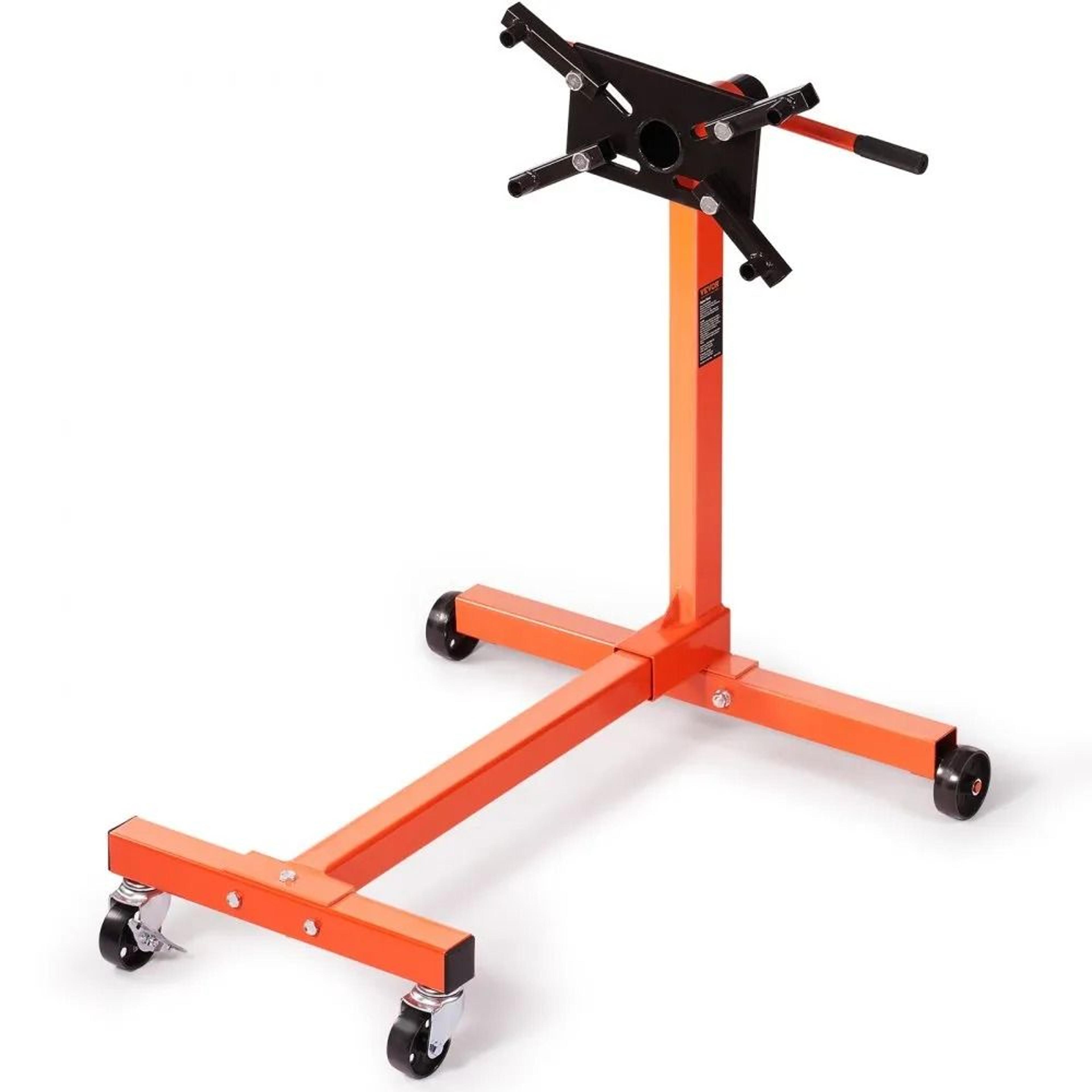 engine stand rotating motor stand with rotatable adjustable head, cast iron hoist dolly, caster arms