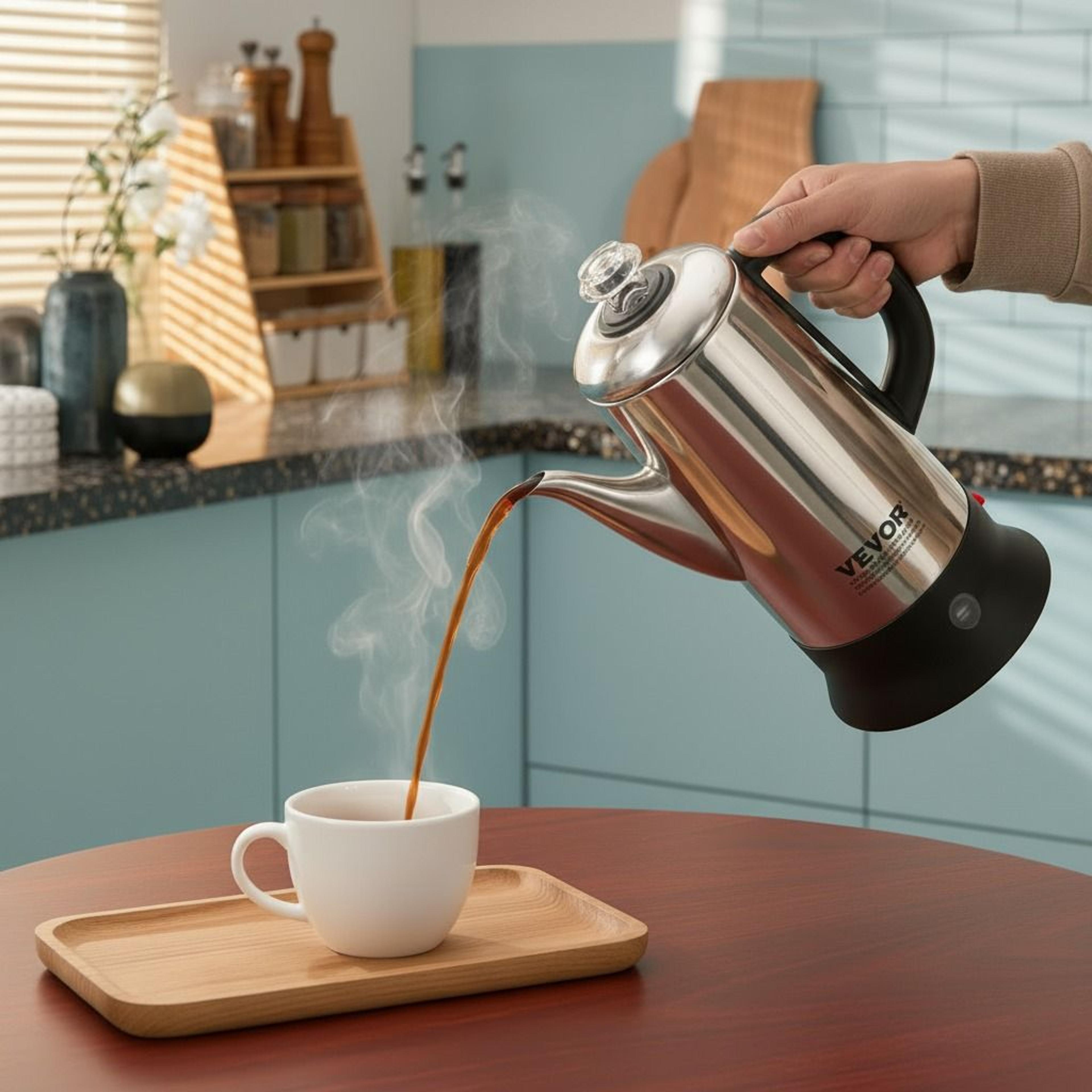 stainless steel coffee percolator with keep warm function & heat-resistant handle, automatic