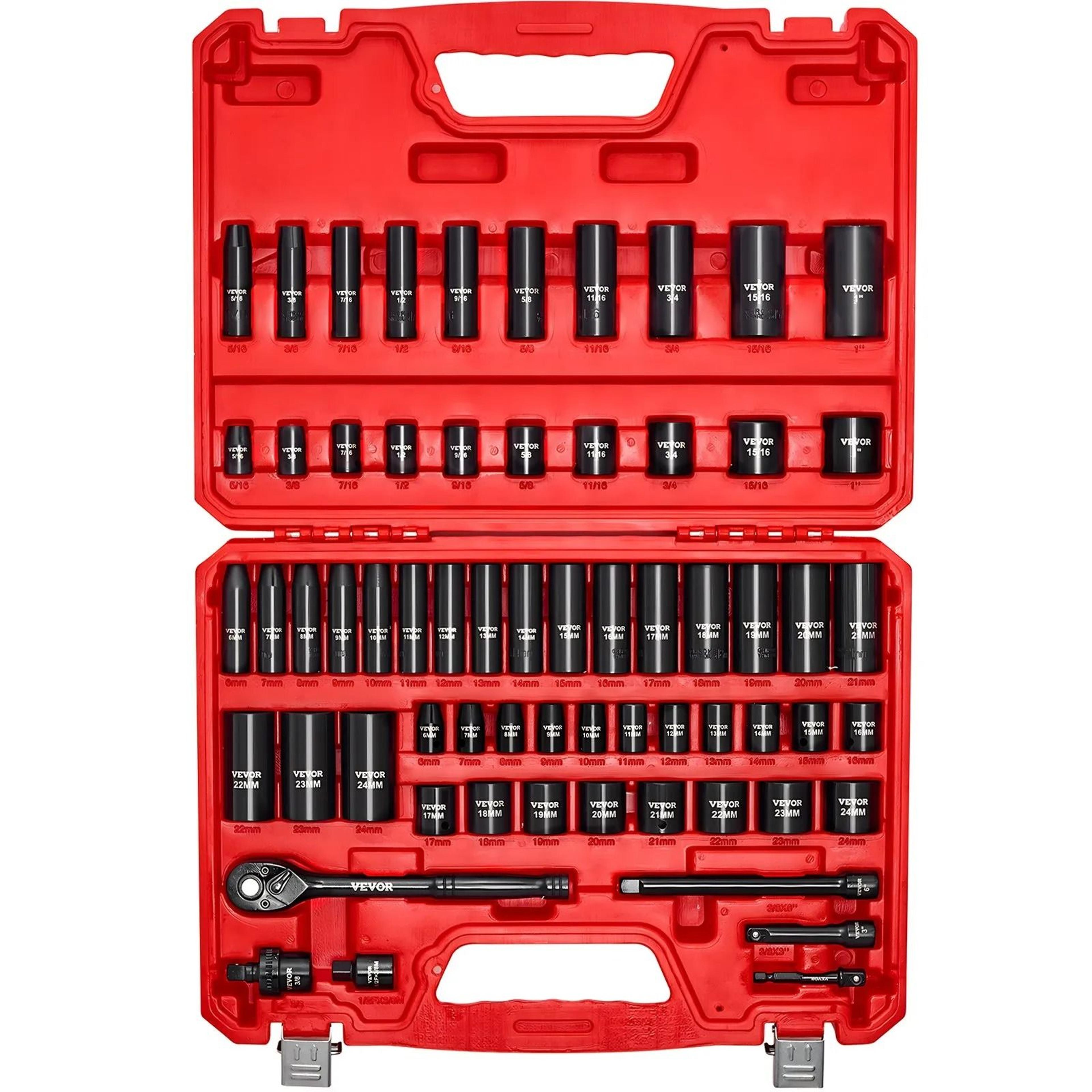 drive impact socket set metric and sae mechanic kit with cr-v steel