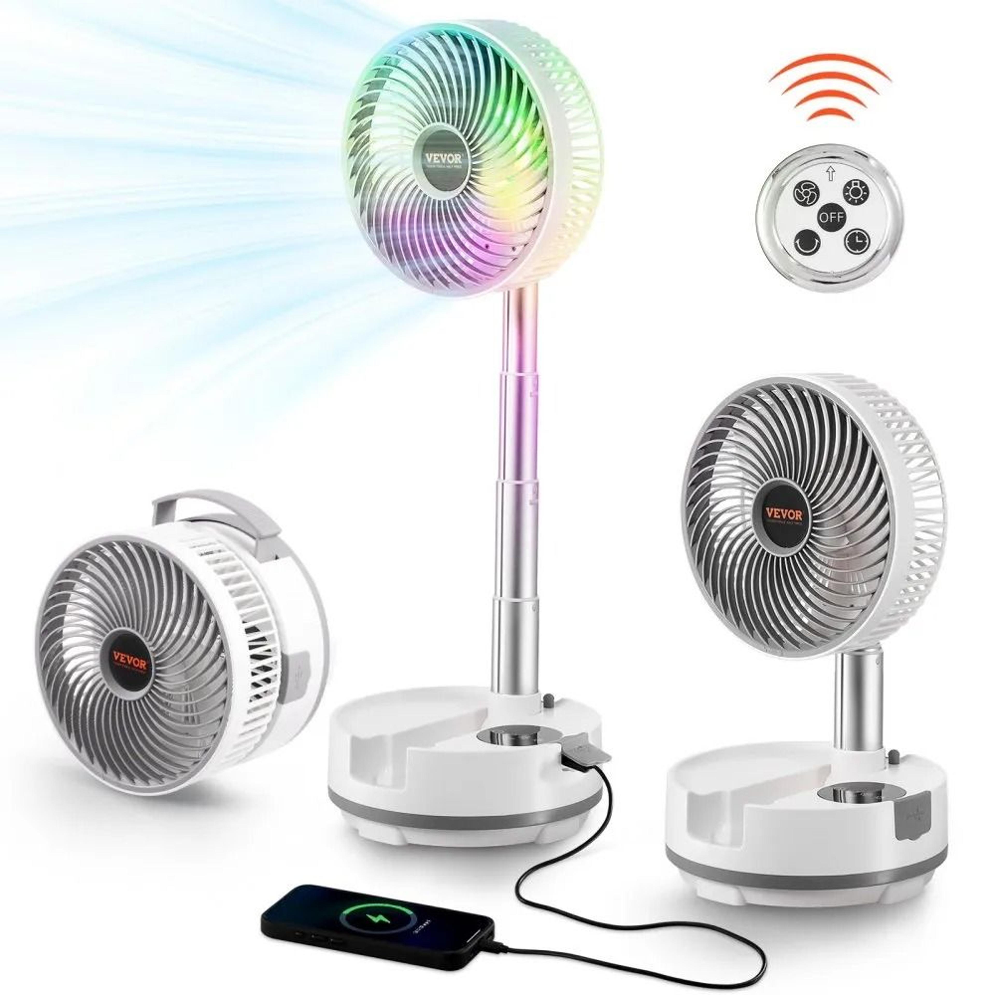 foldable rechargeable oscillating fan with remote, speed portable fan for home & camping