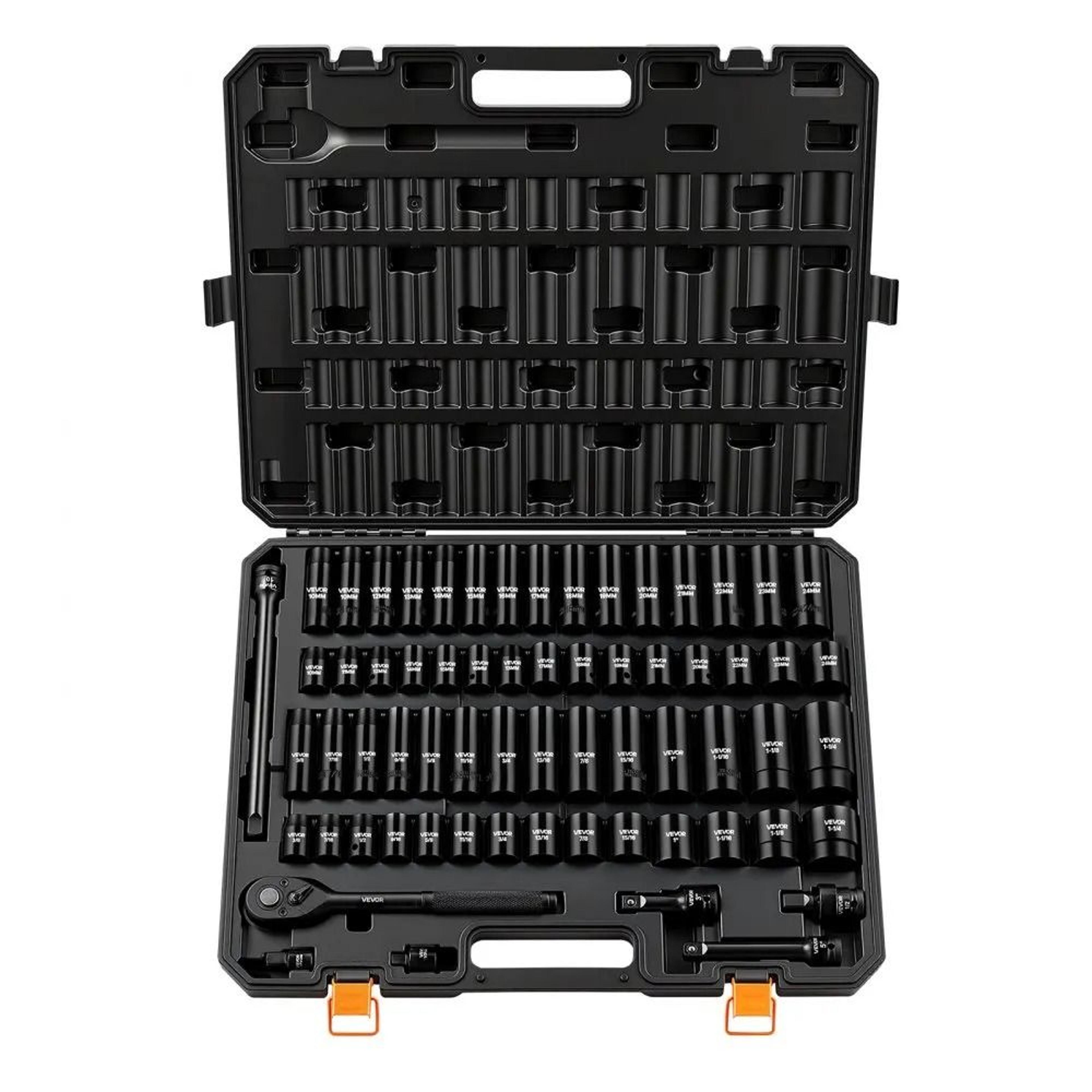 impact socket set drive cr-v steel sae & metric repair kit