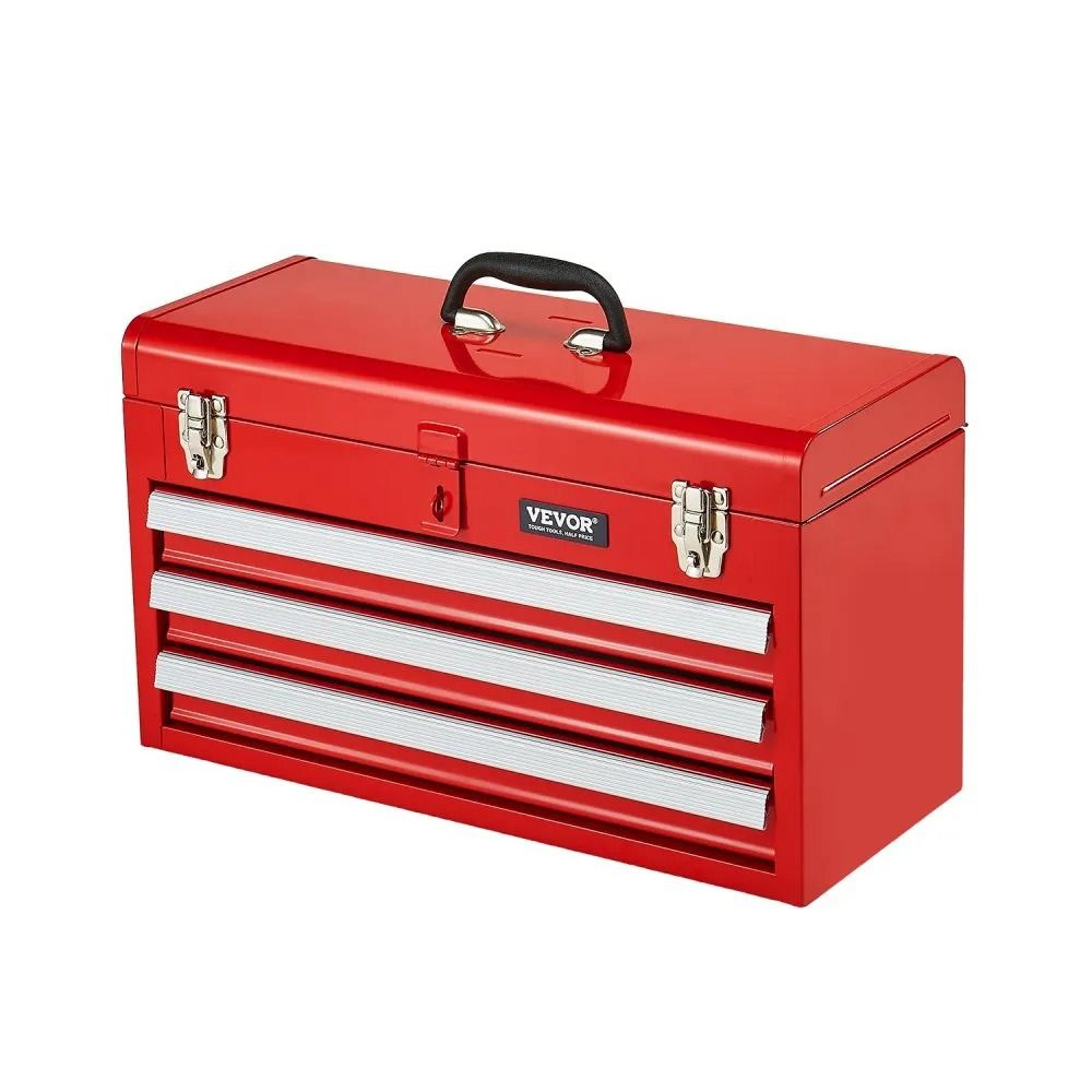 portable metal tool box with drawers & locking steel storage chest