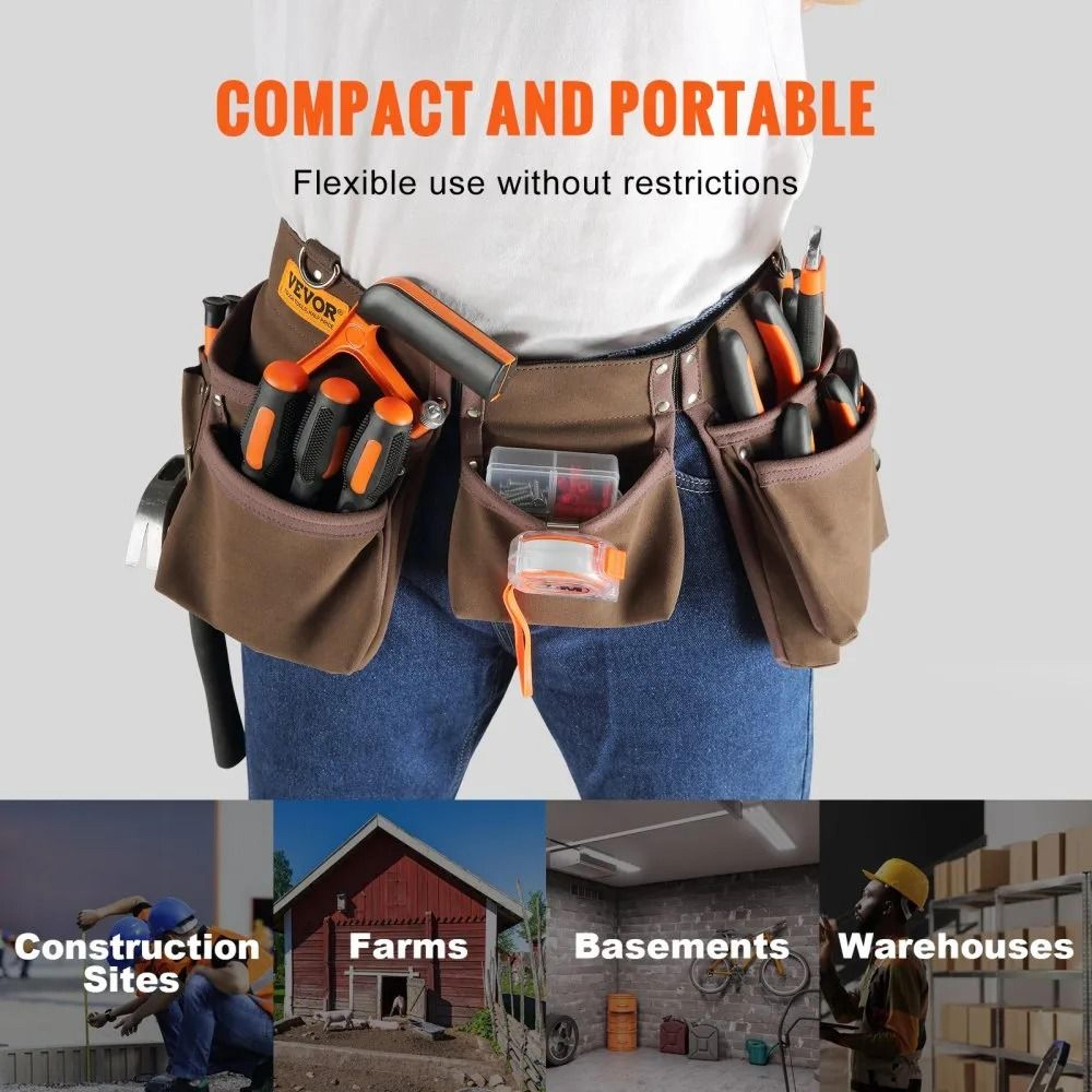 Heavy Duty Leather Tool Belt With Pockets  Dual Hammer Loops 3
