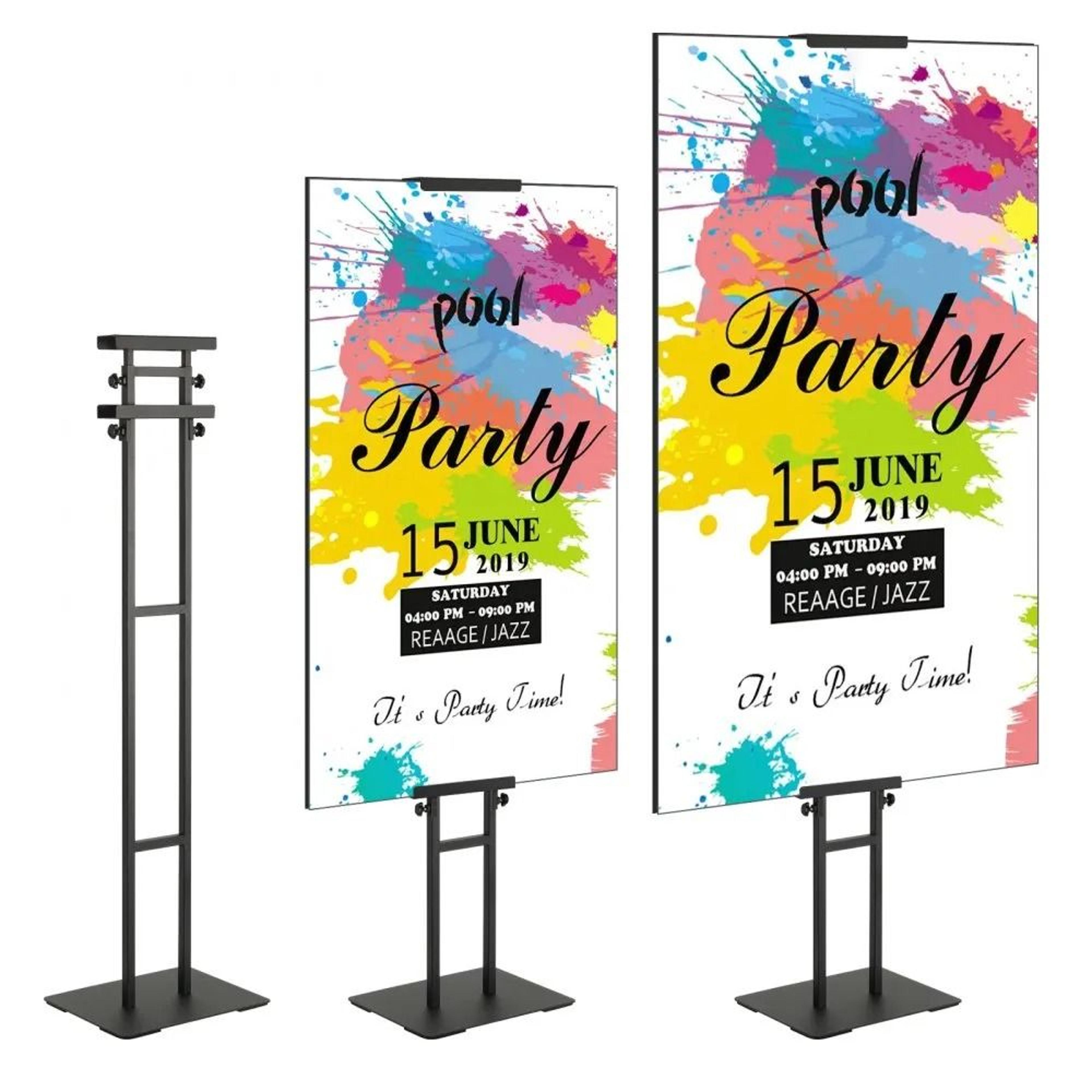 adjustable double-sided poster stand with heavy duty base for retail displays & signage