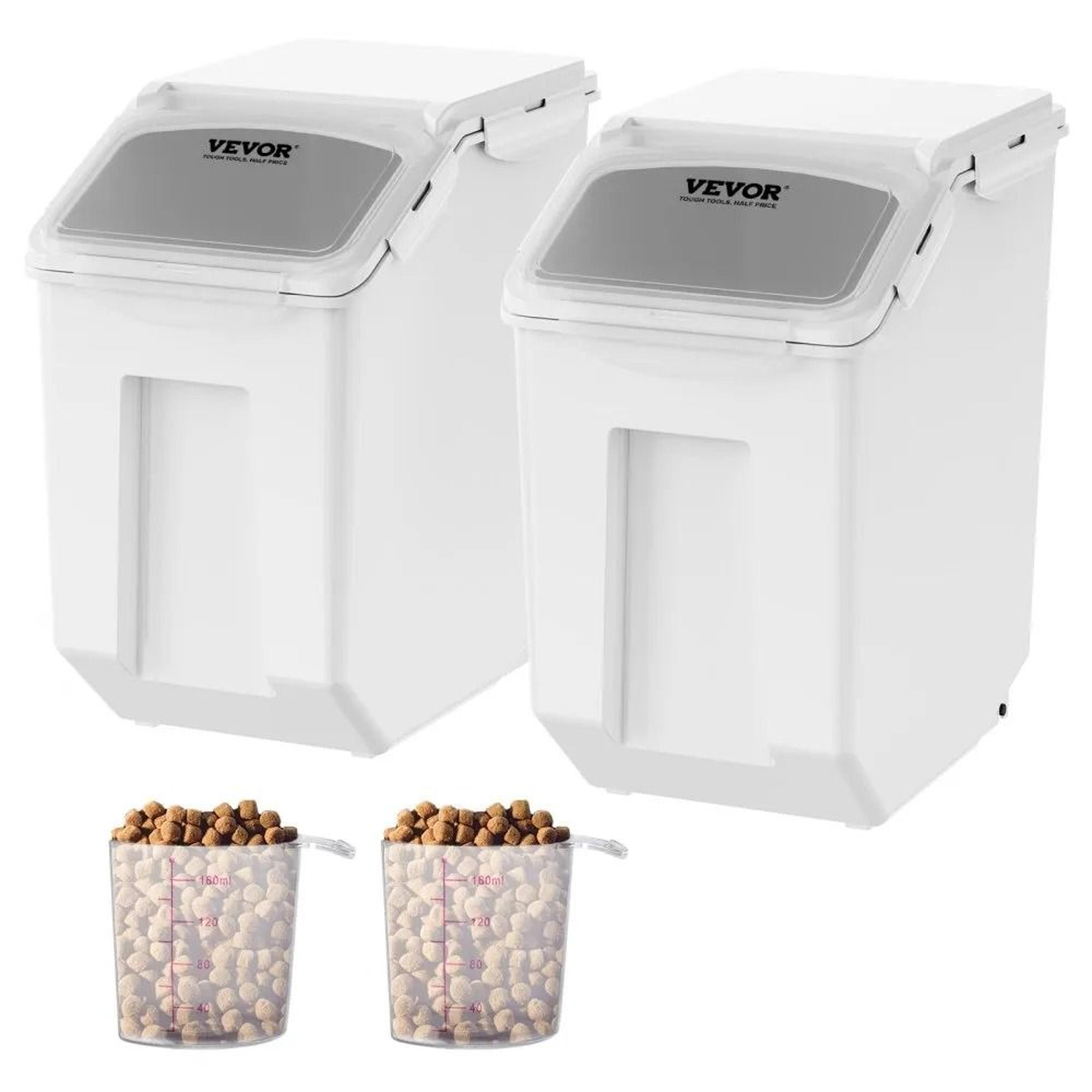 airtight pet food storage container set with wheels & measuring cups