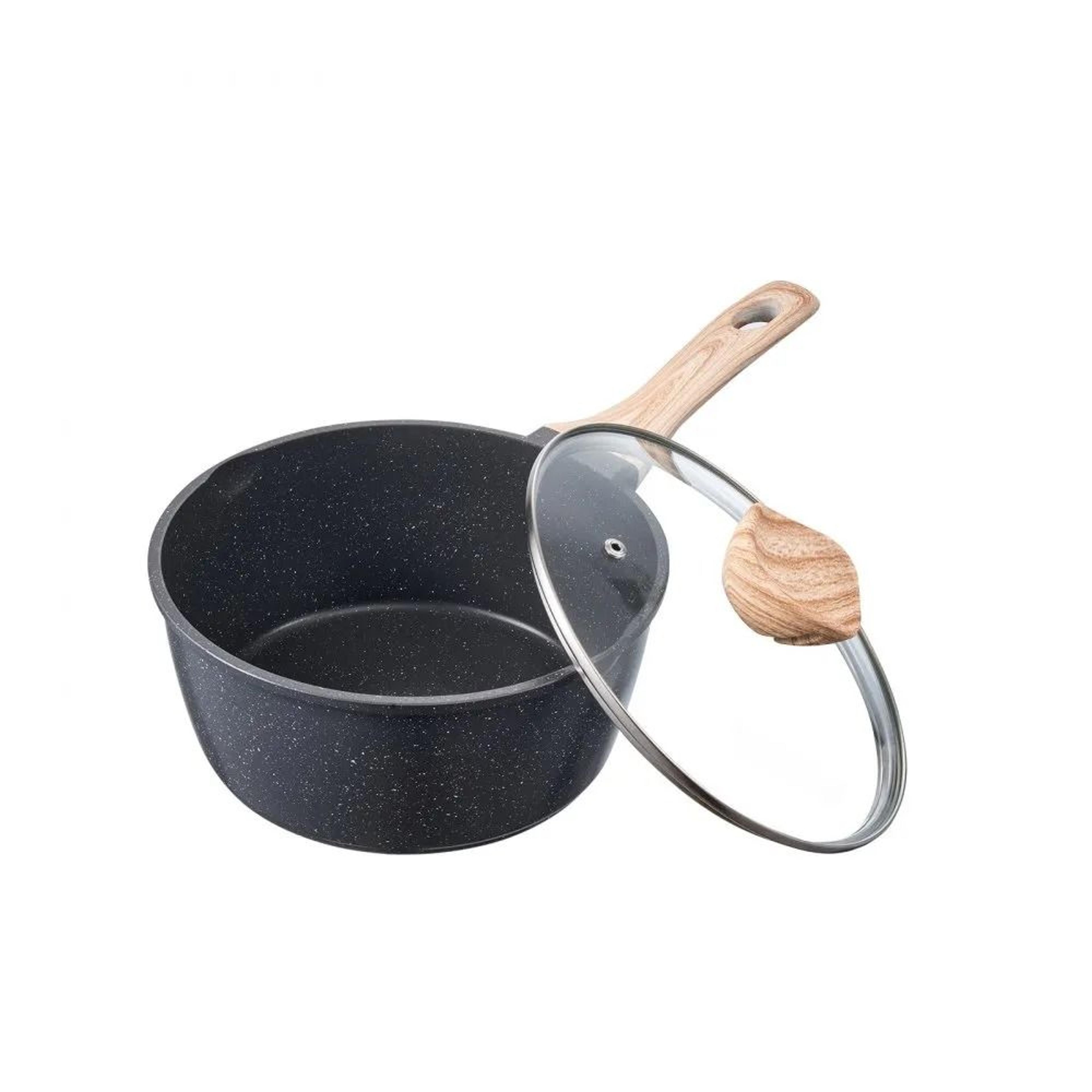 nonstick saucepan with glass lid & detachable handle for induction cooking