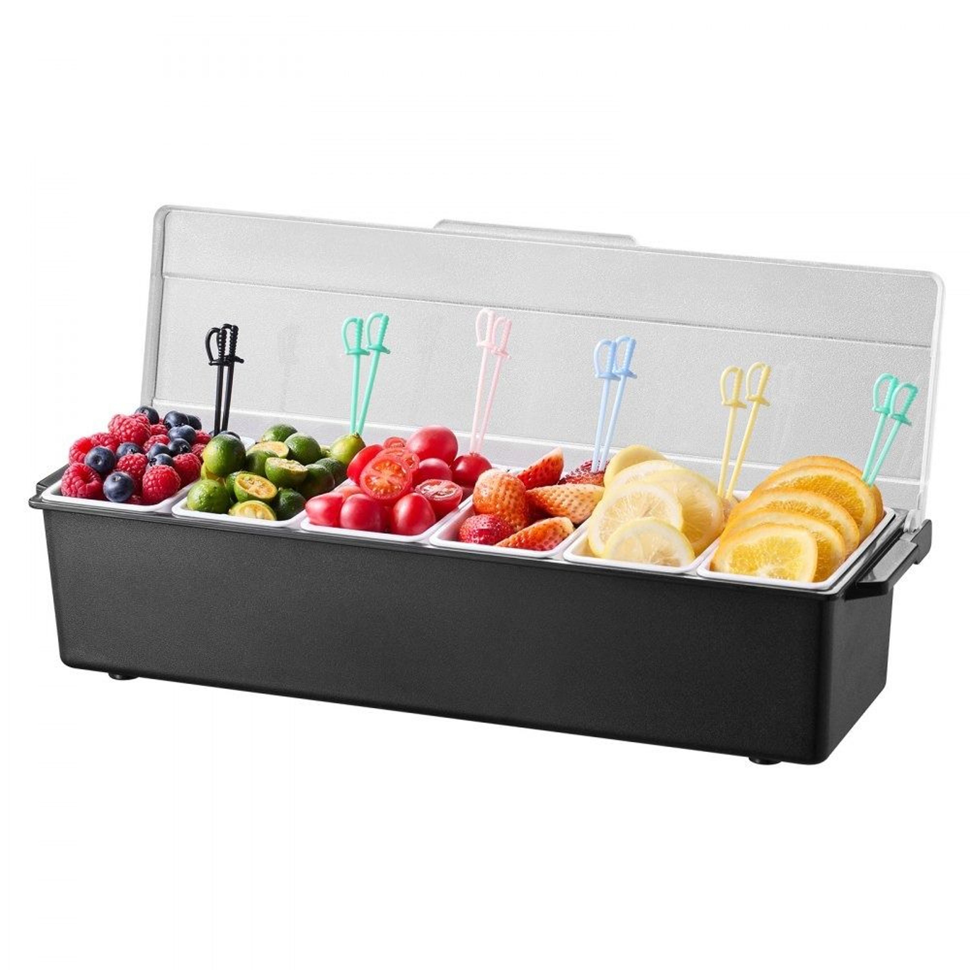 ice chilled condiment server tray with lid compartment garnish caddy for bar taco salad & fruit