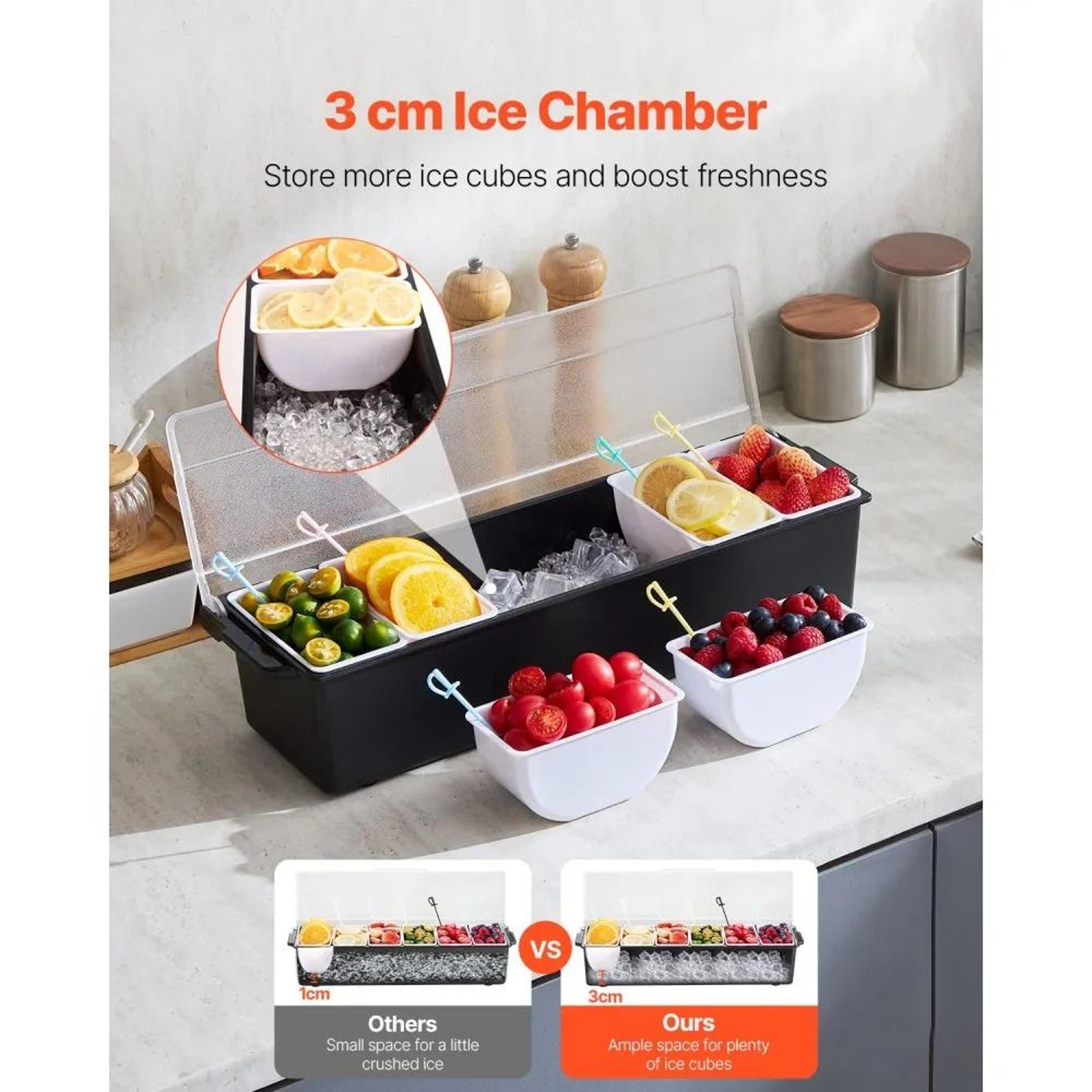 Ice Chilled Condiment Server Tray With Lid Compartment Garnish Caddy For Bar Taco Salad  Fruit 1