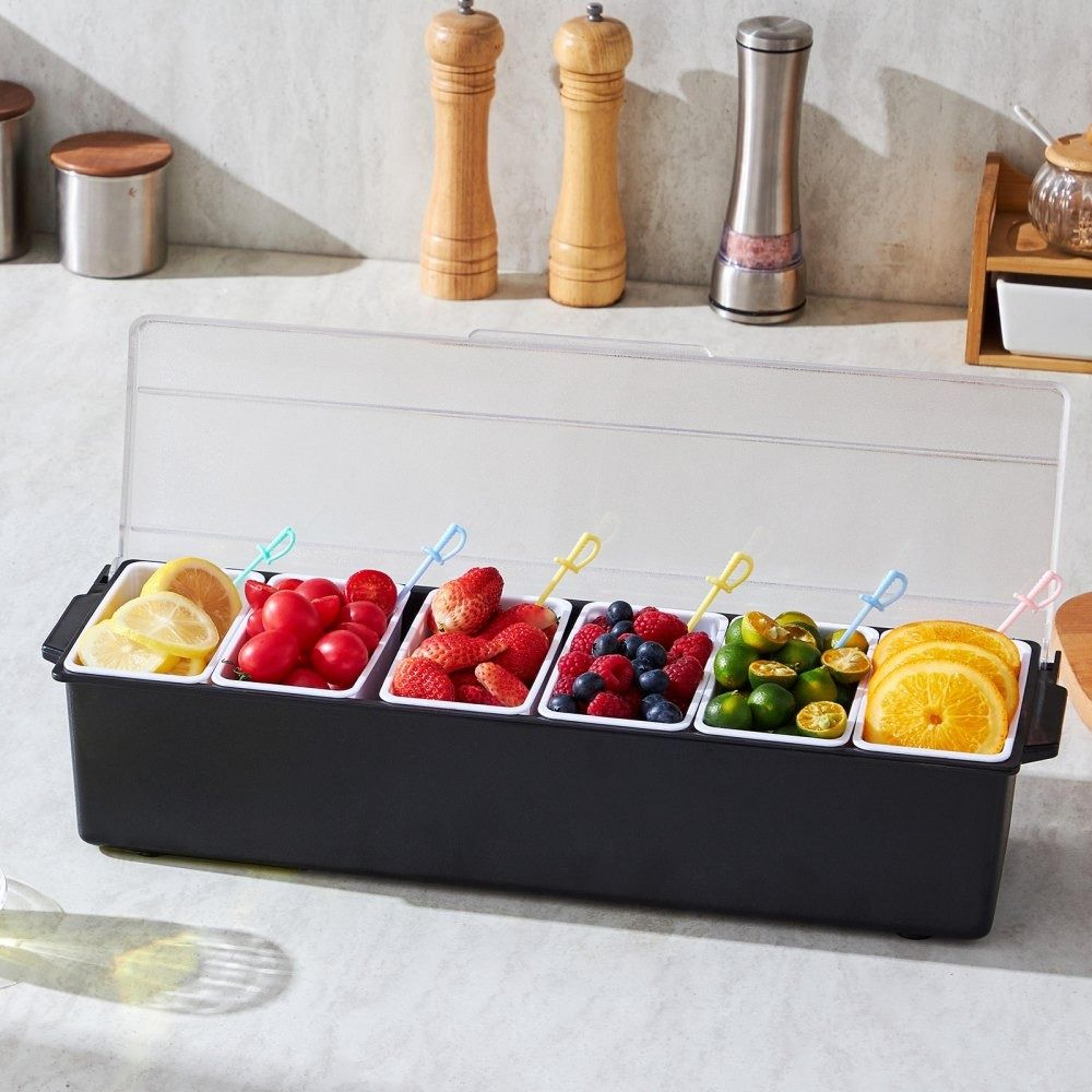 Ice Chilled Condiment Server Tray With Lid Compartment Garnish Caddy For Bar Taco Salad  Fruit 6