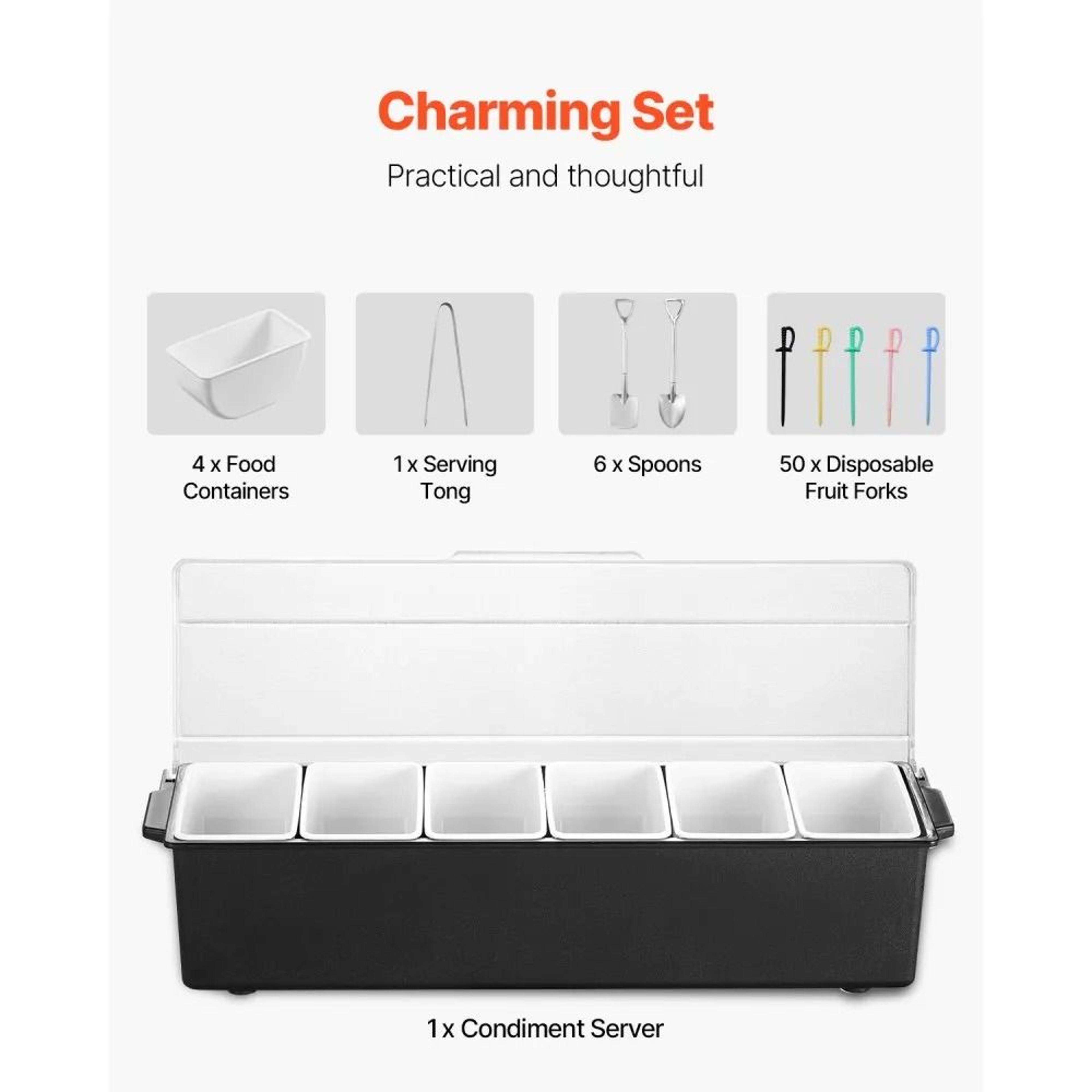 Ice Chilled Condiment Server Tray With Lid Compartment Garnish Caddy For Bar Taco Salad  Fruit 5