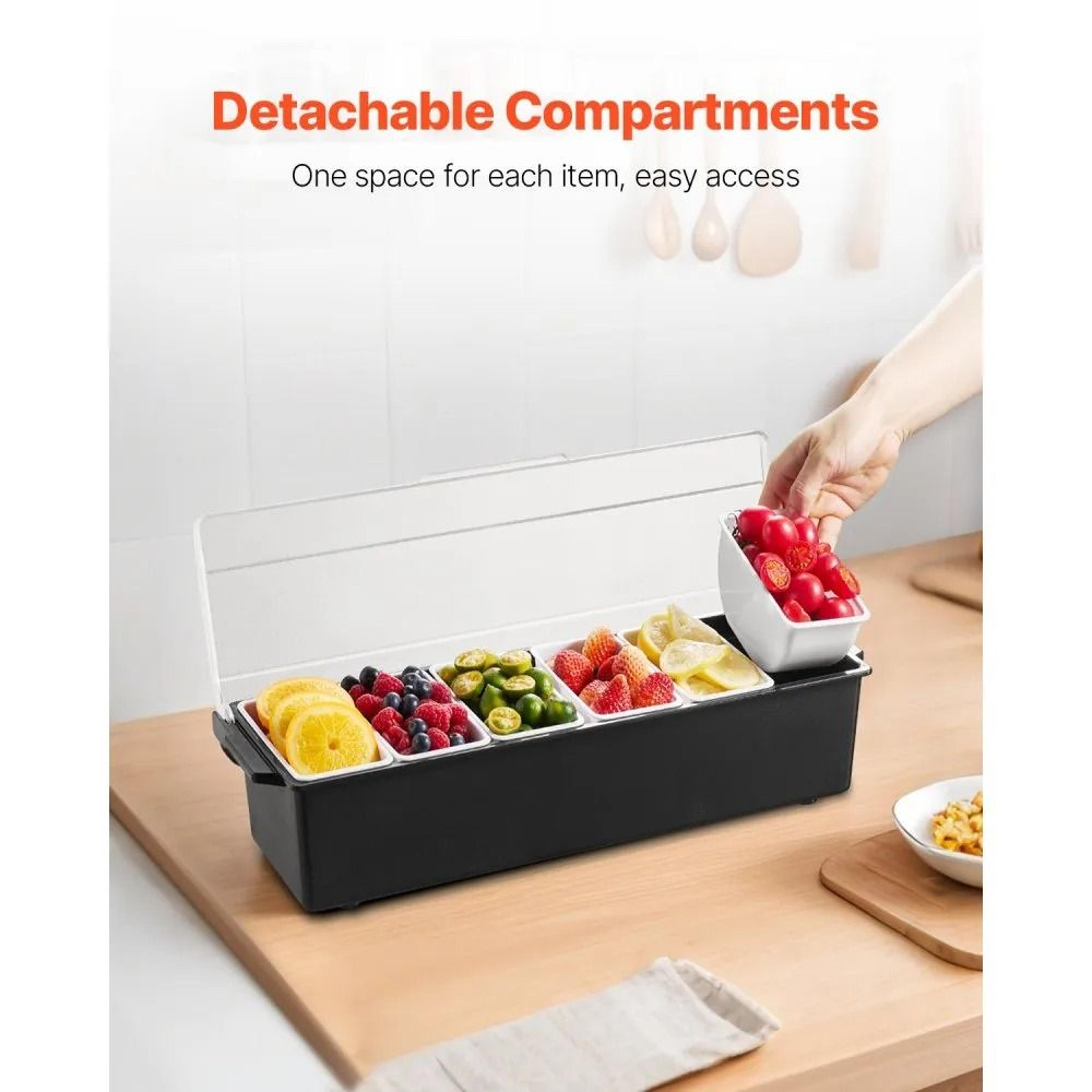 Ice Chilled Condiment Server Tray With Lid Compartment Garnish Caddy For Bar Taco Salad  Fruit 4