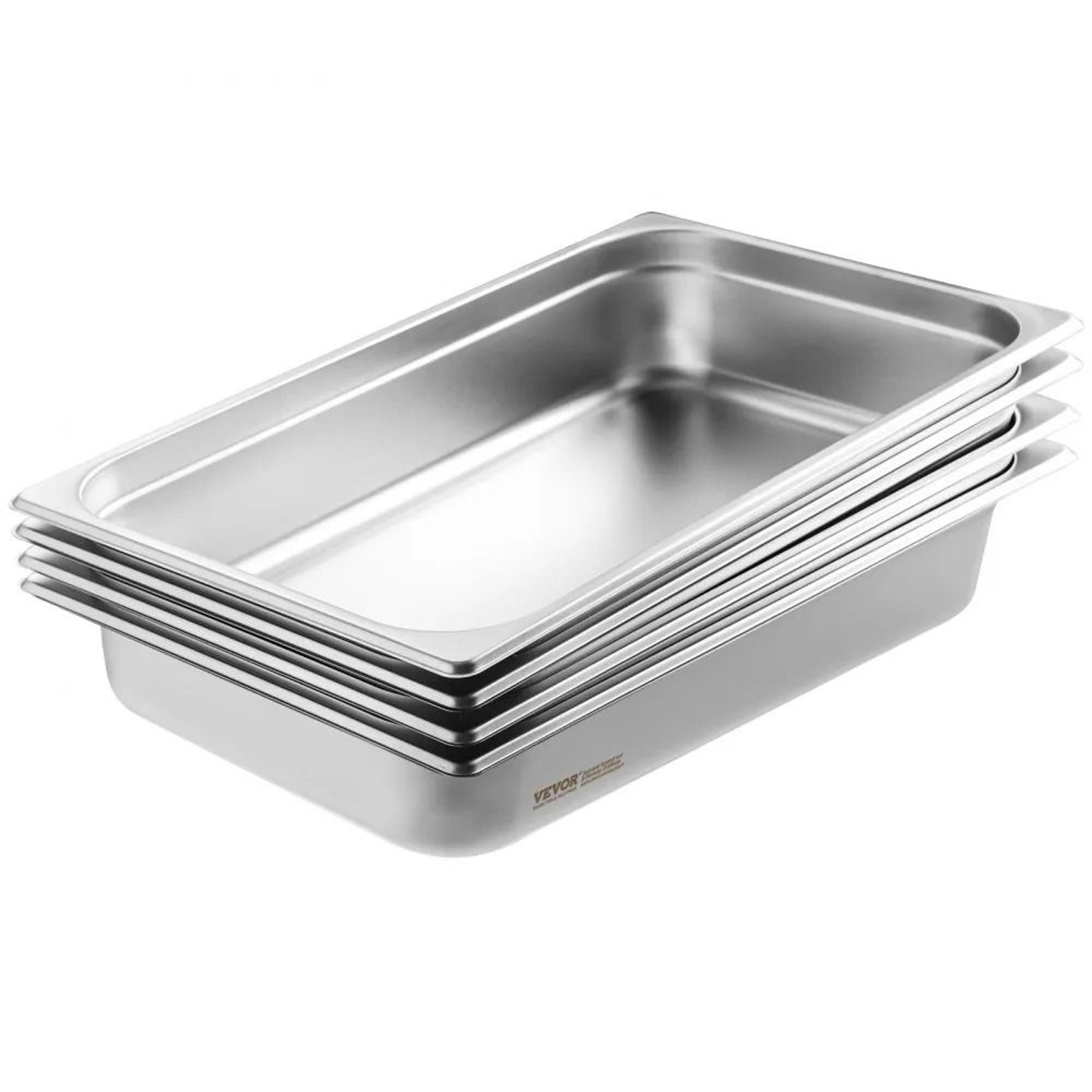 Full Size Stainless Steel Hotel Pans With Lids Pack Deep Steam Table Pans 10