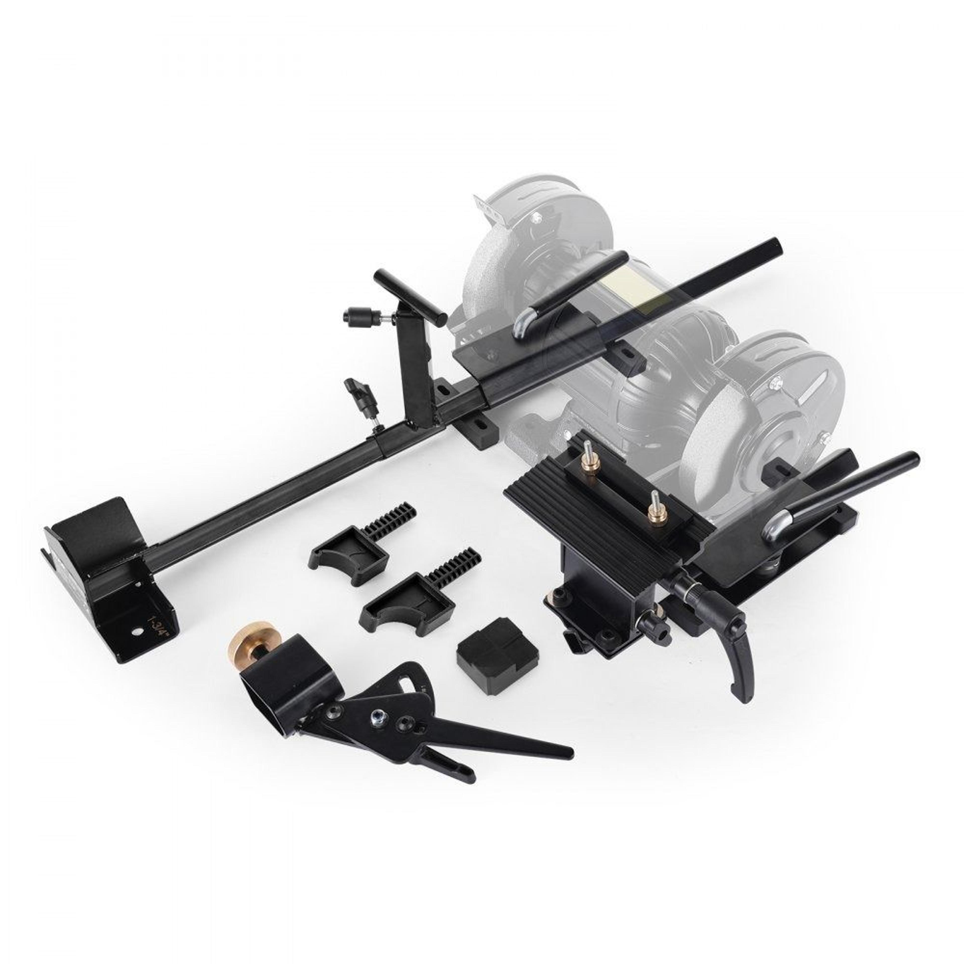 pro grind sharpening system for bench grinder with multi-grind jig for woodturning tools