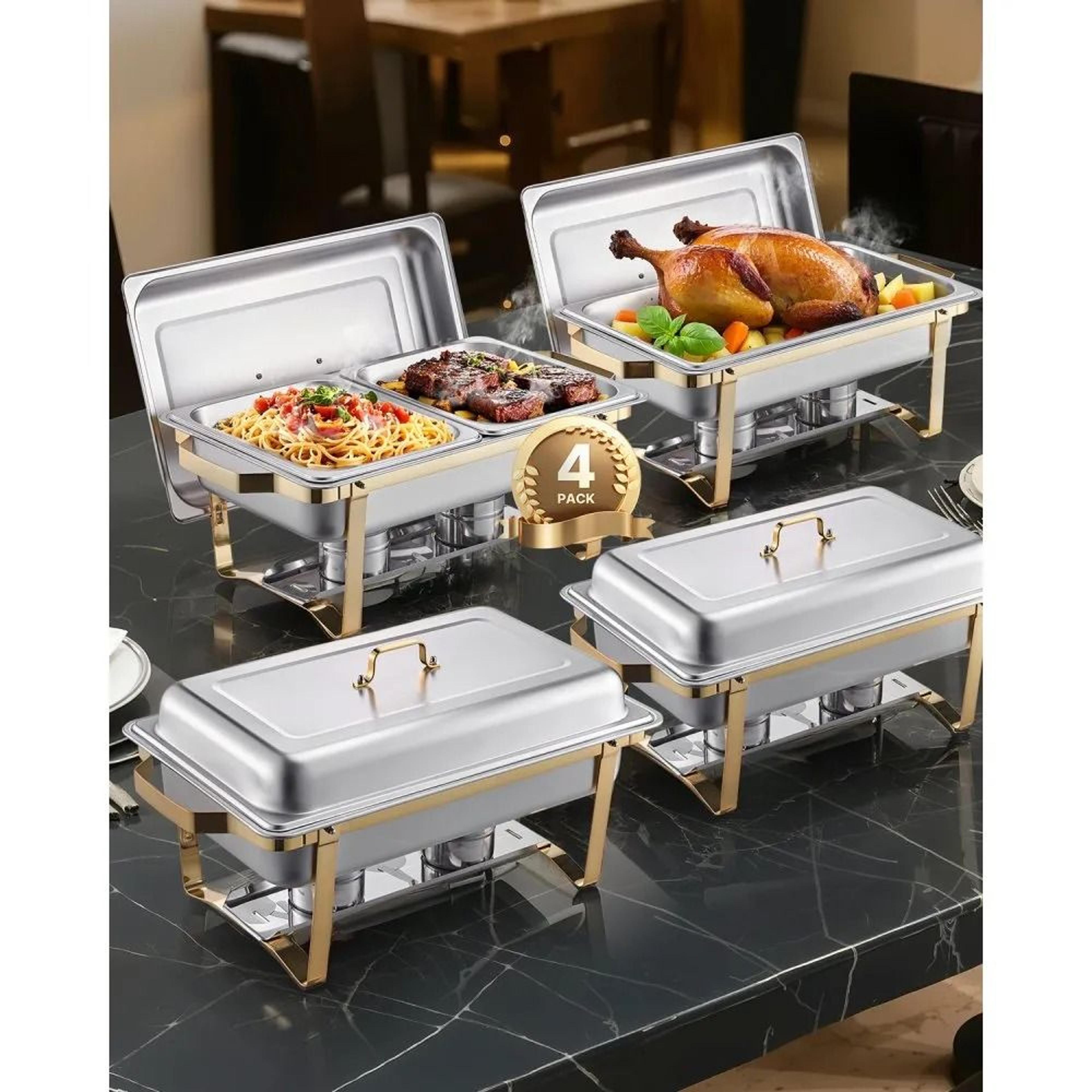 gold chafing dish buffet set with full & half size pans for catering events