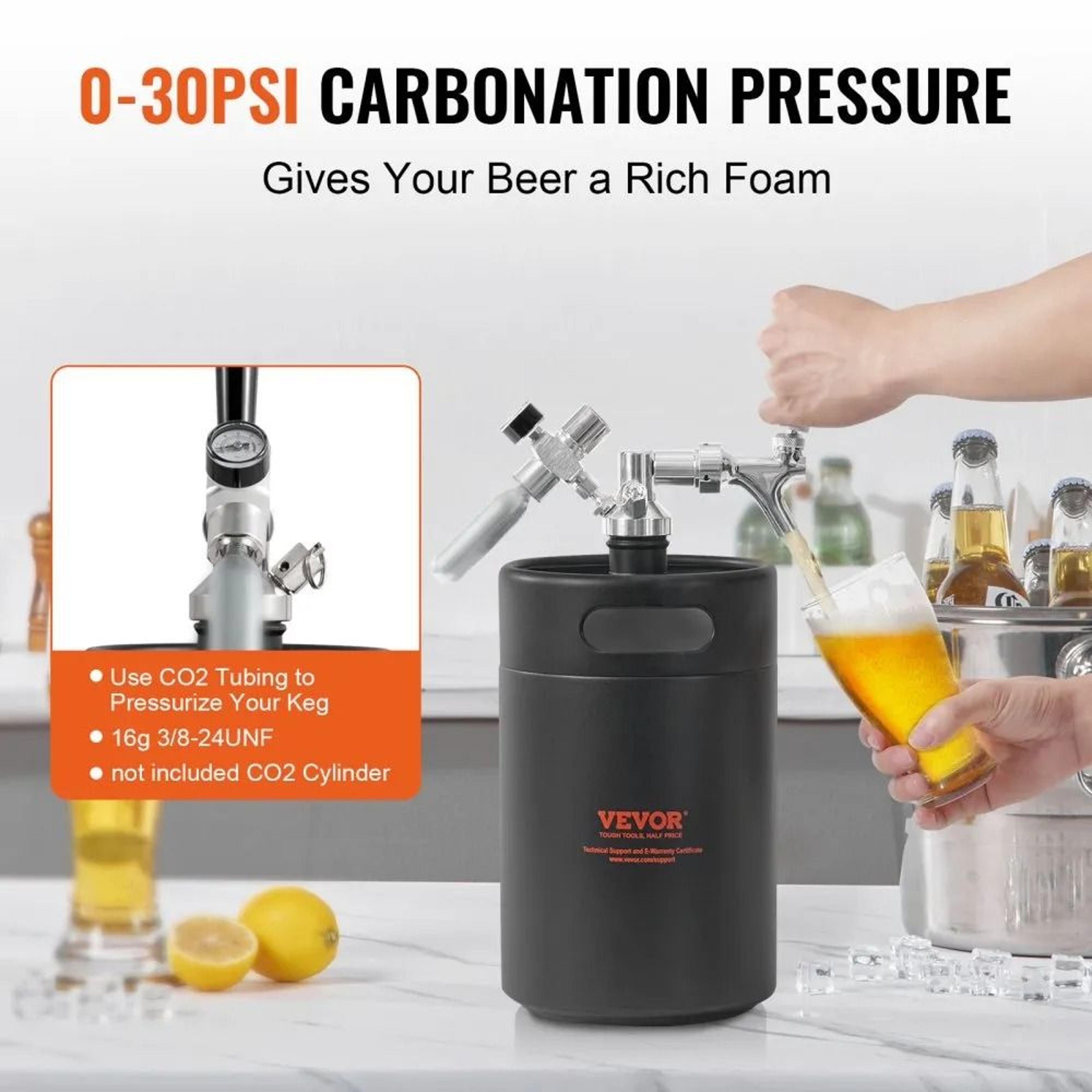 Beer Growler Tap System Stainless Steel Mini Keg With CO2 Regulator 3