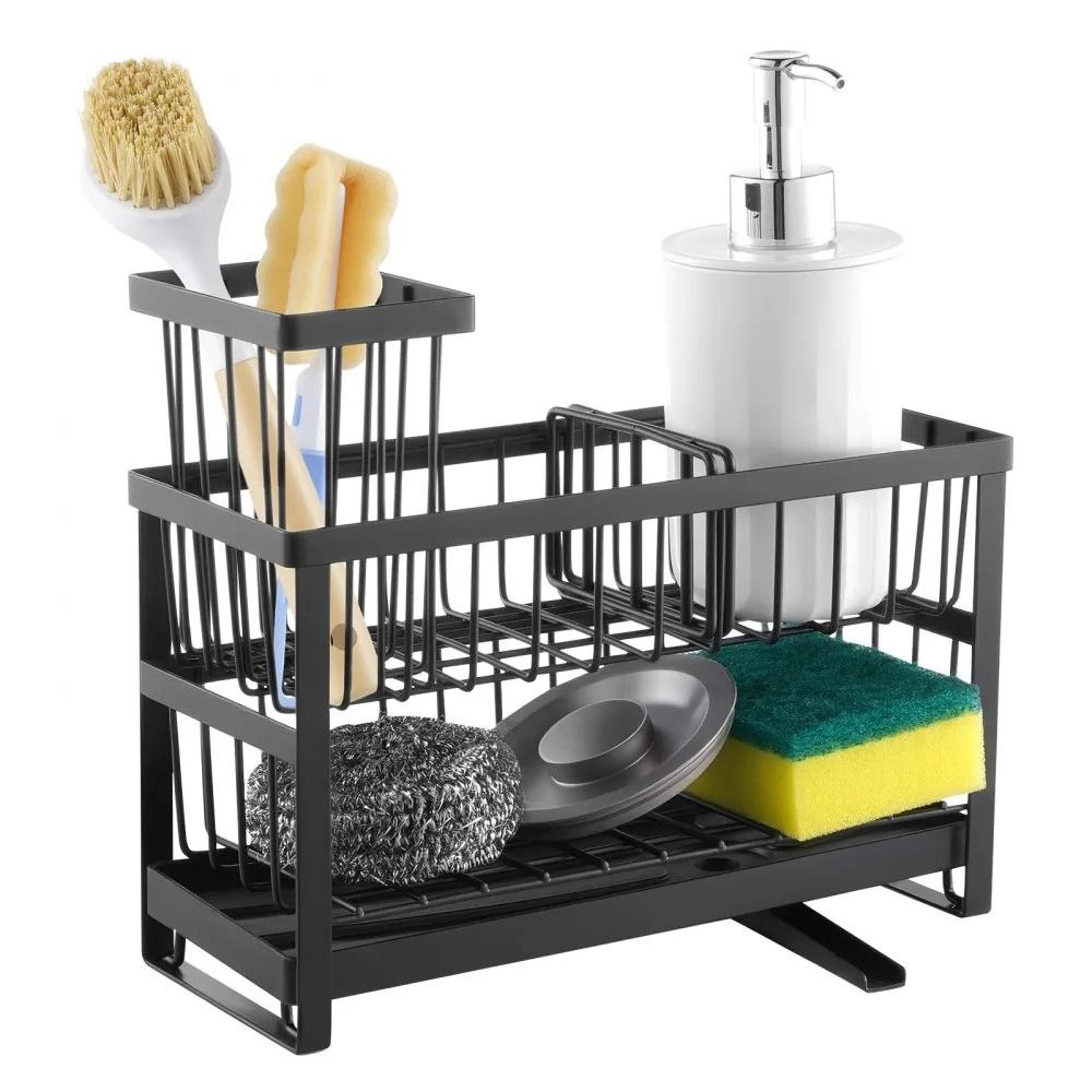 kitchen sink caddy organizer with rotating drain spout & brush holder