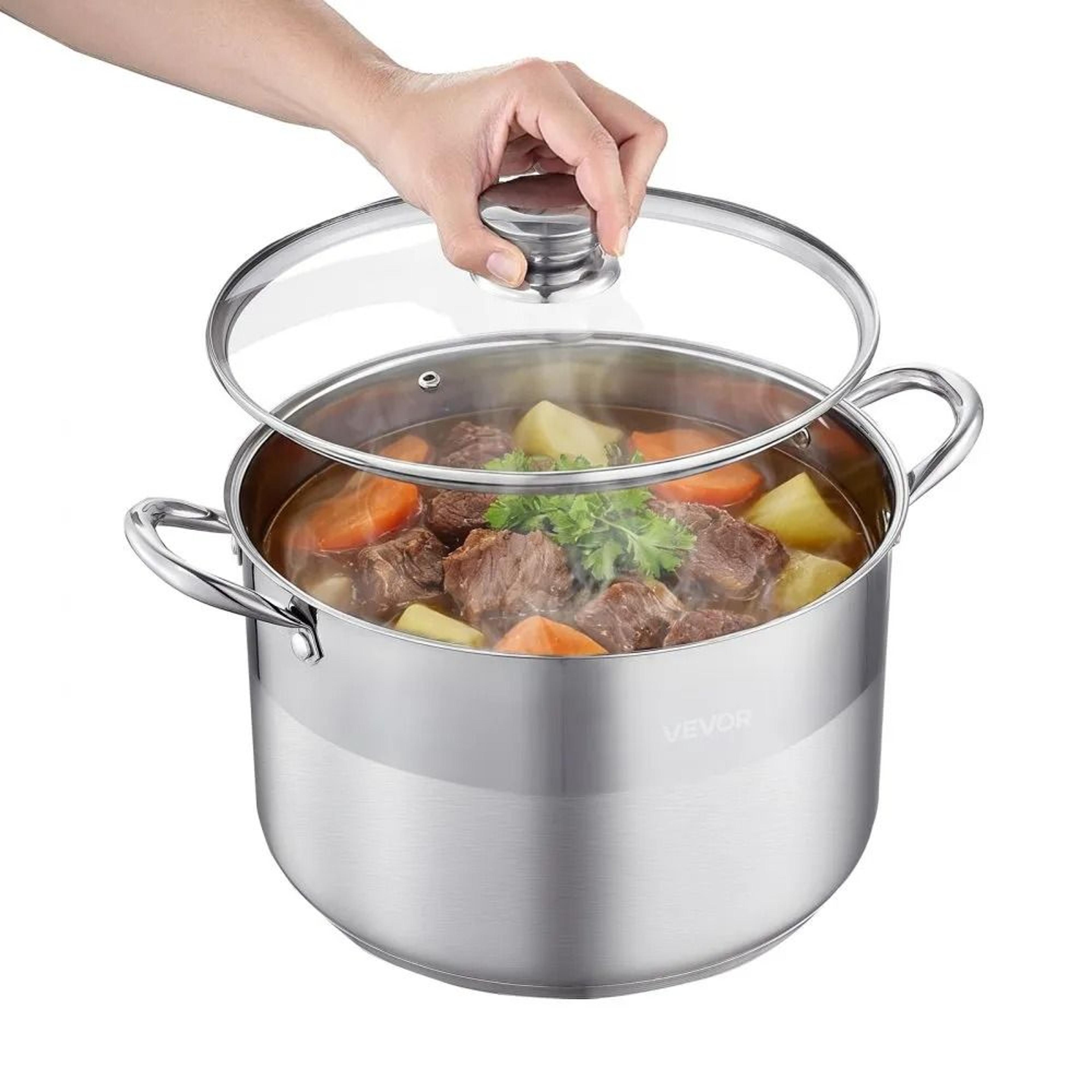 stainless steel stock pot with glass lid for soups, pasta & family cooking