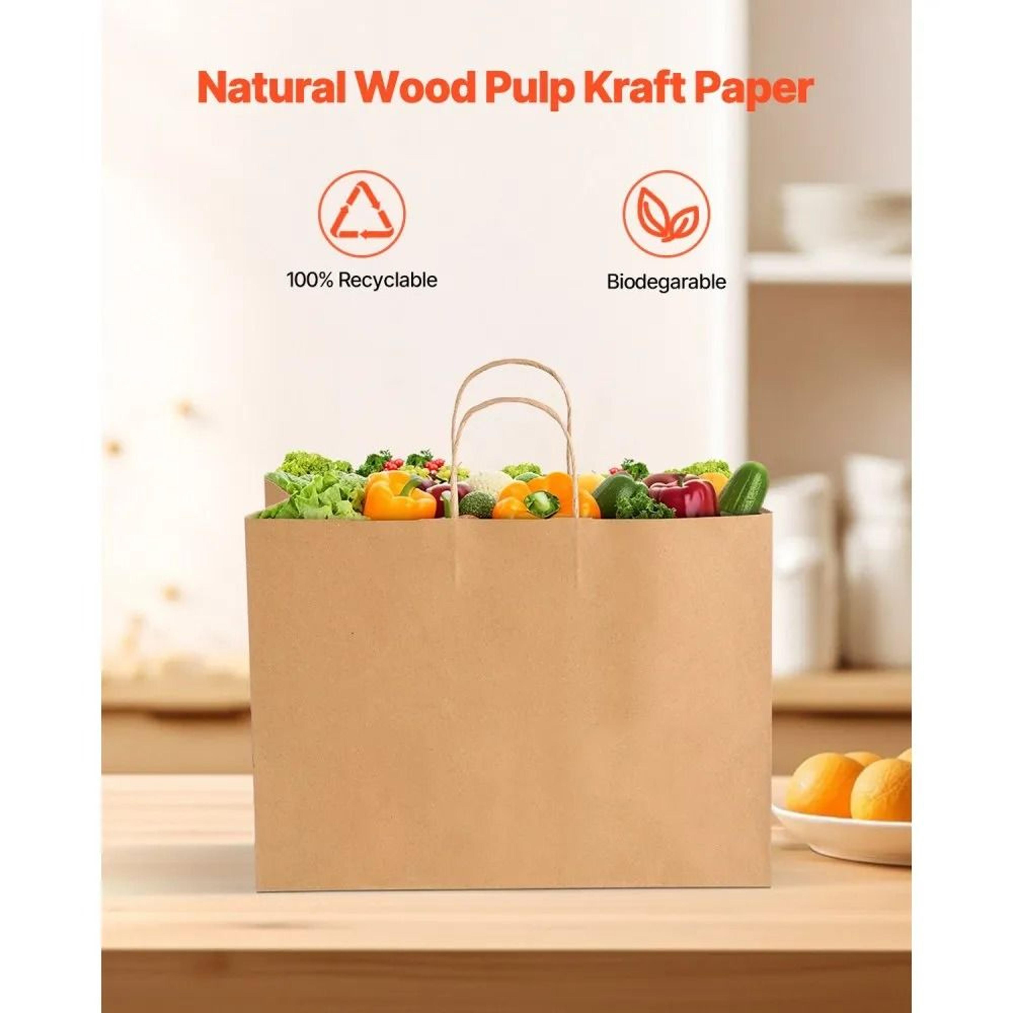 Large Kraft Paper Bags With Handles Reusable Brown Gift  Grocery Bags 1