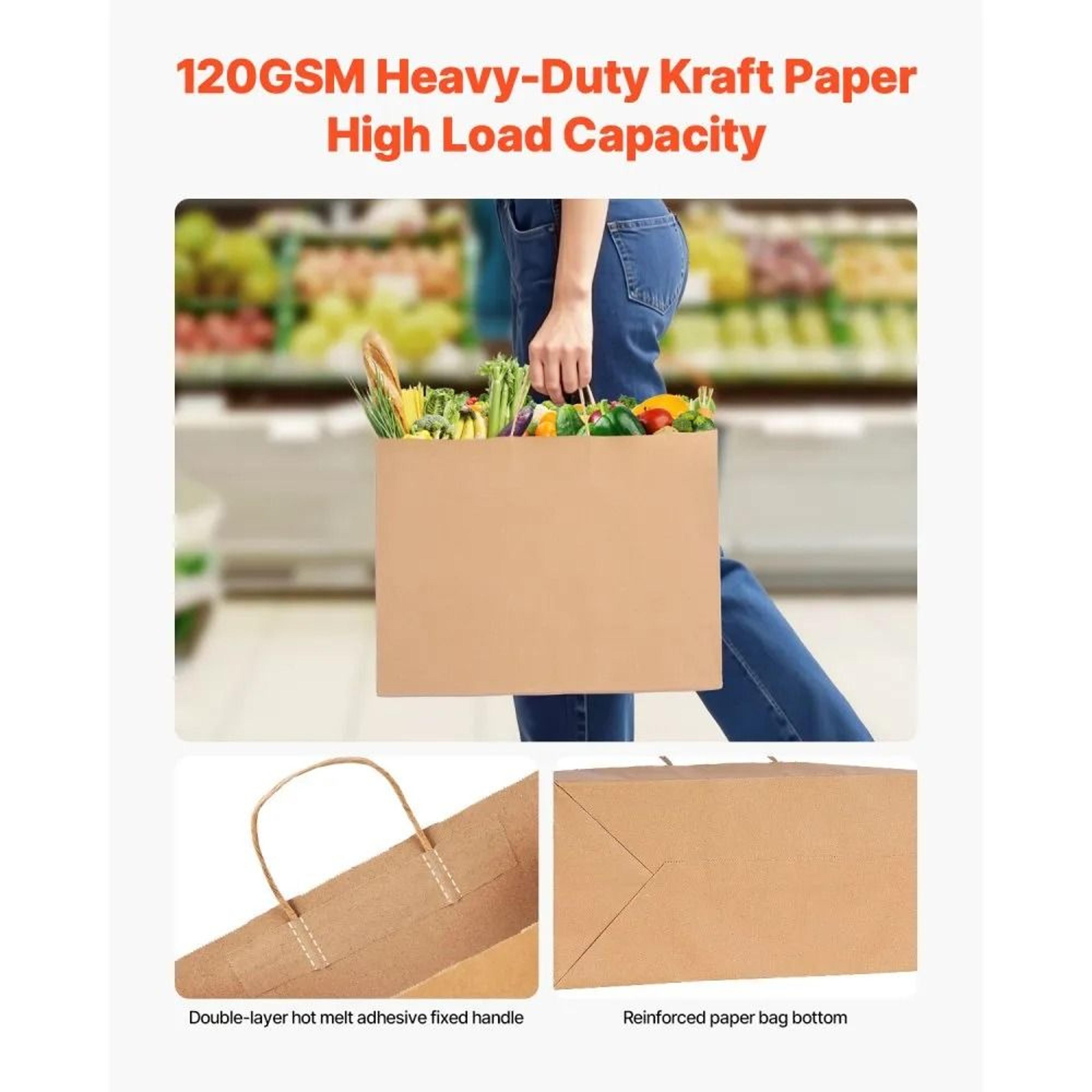 Large Kraft Paper Bags With Handles Reusable Brown Gift  Grocery Bags 3