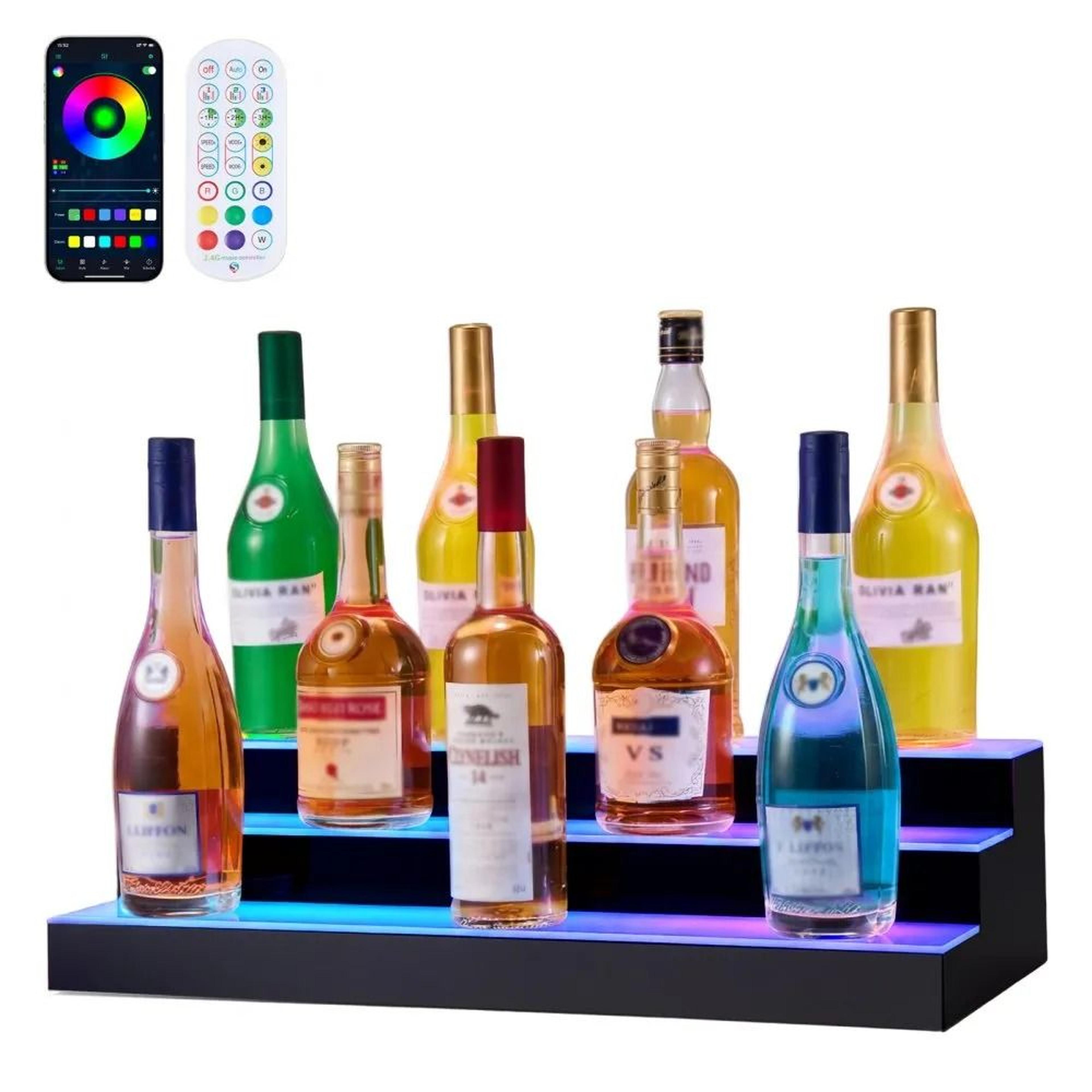 led liquor bottle display shelf tier rgb home bar rack