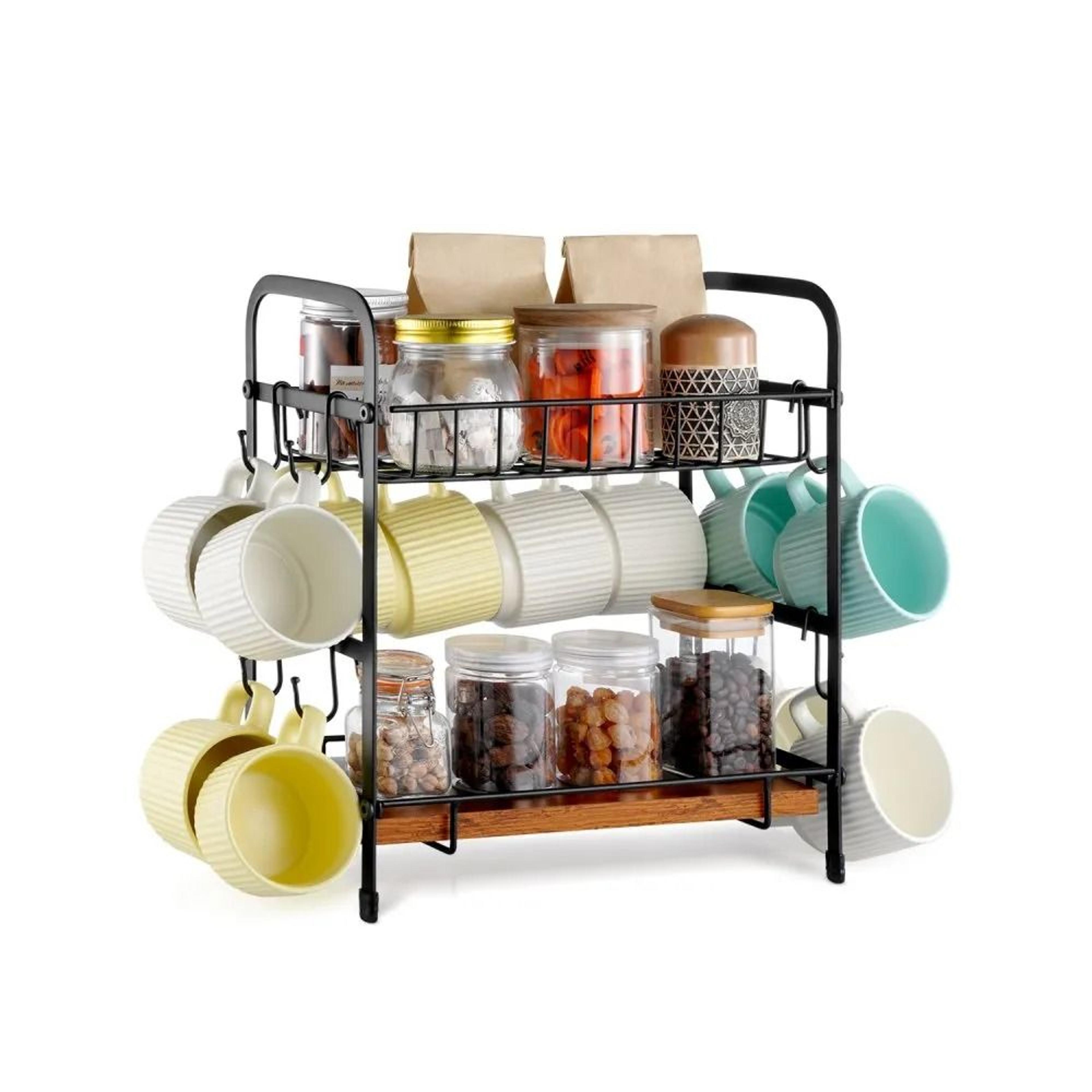 countertop coffee station organizer & mug holder with movable hooks