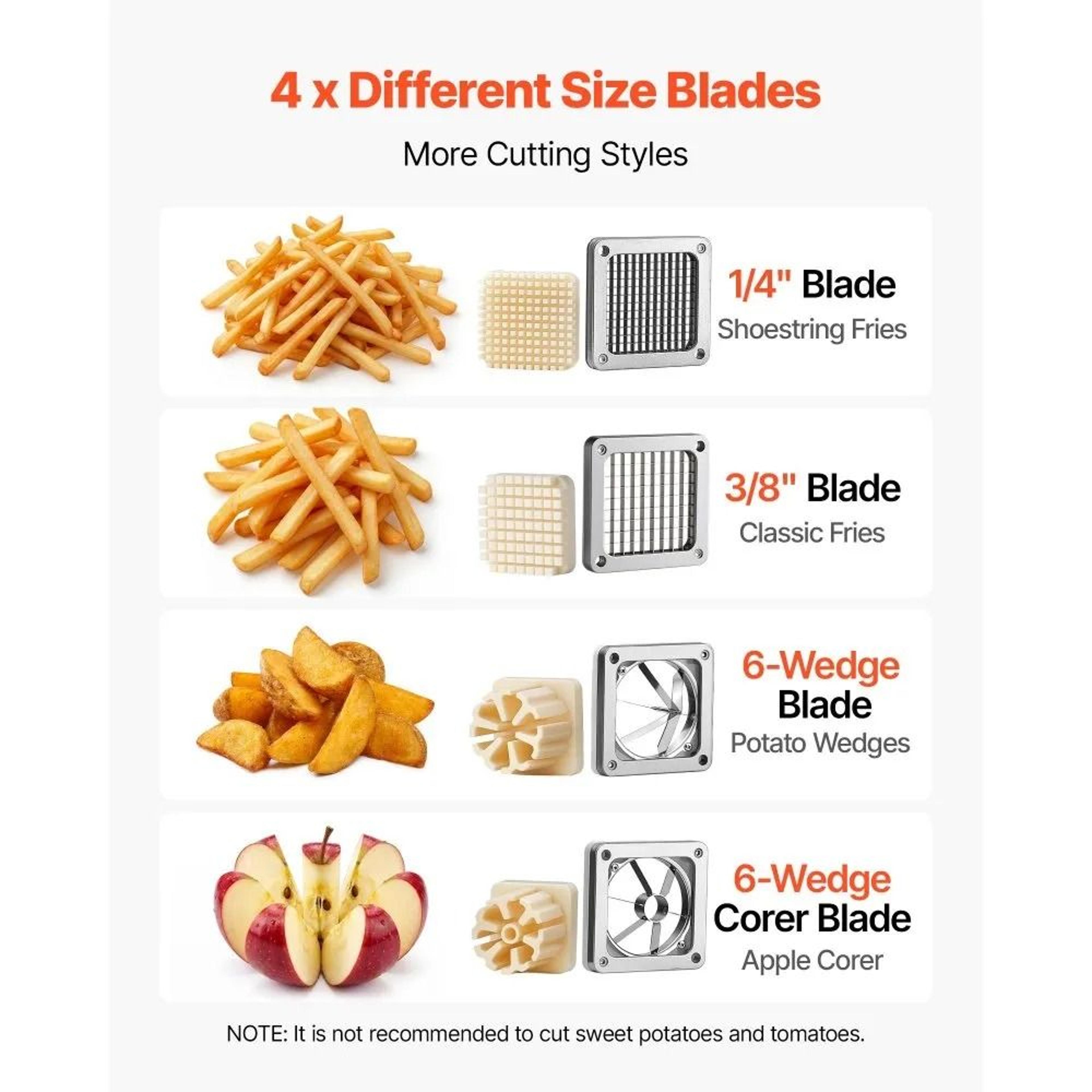 Heavy Duty Commercial French Fry Cutter  Vegetable Chopper With 4 Blades 4