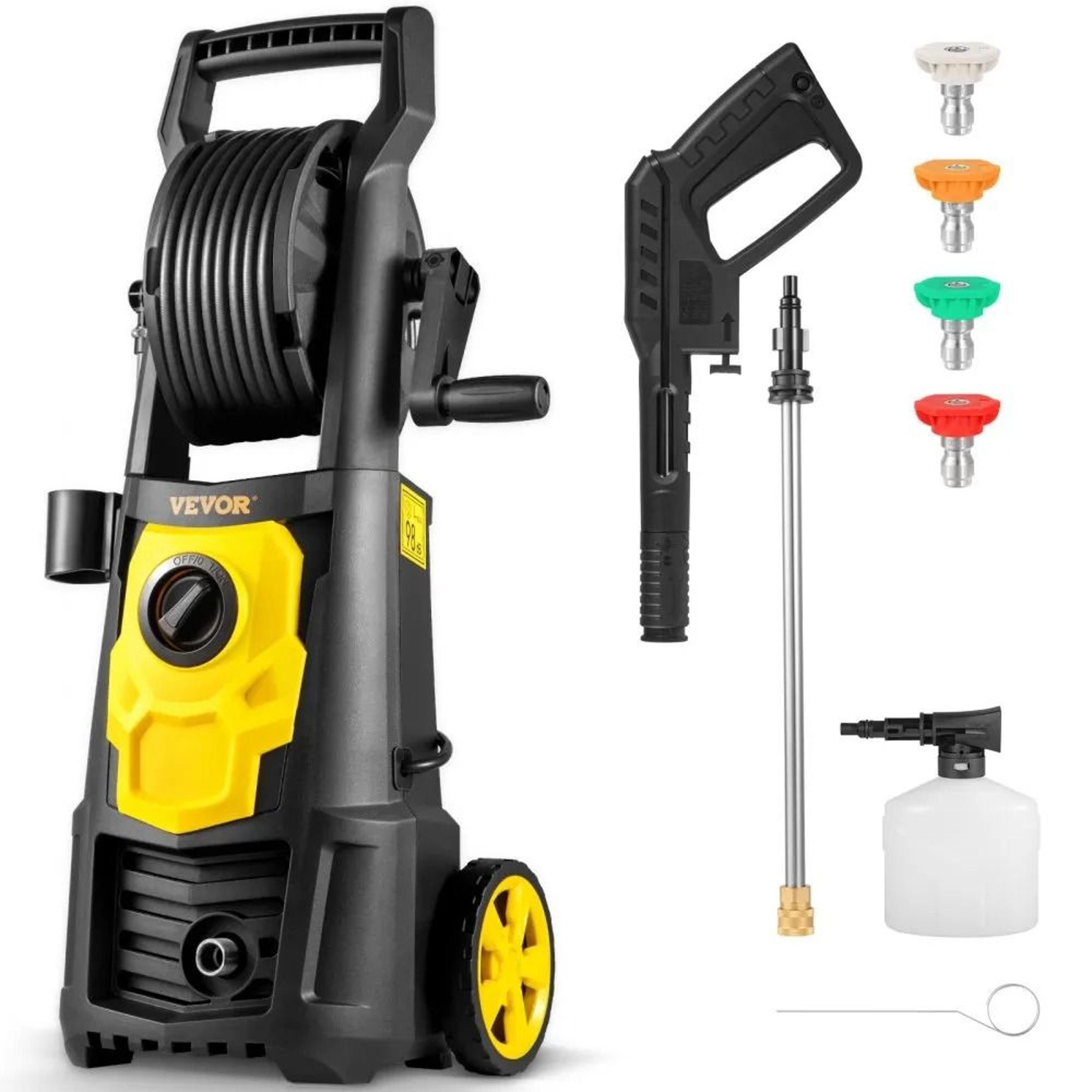 portable electric pressure washer psi power washer with hose reel and 5 nozzles
