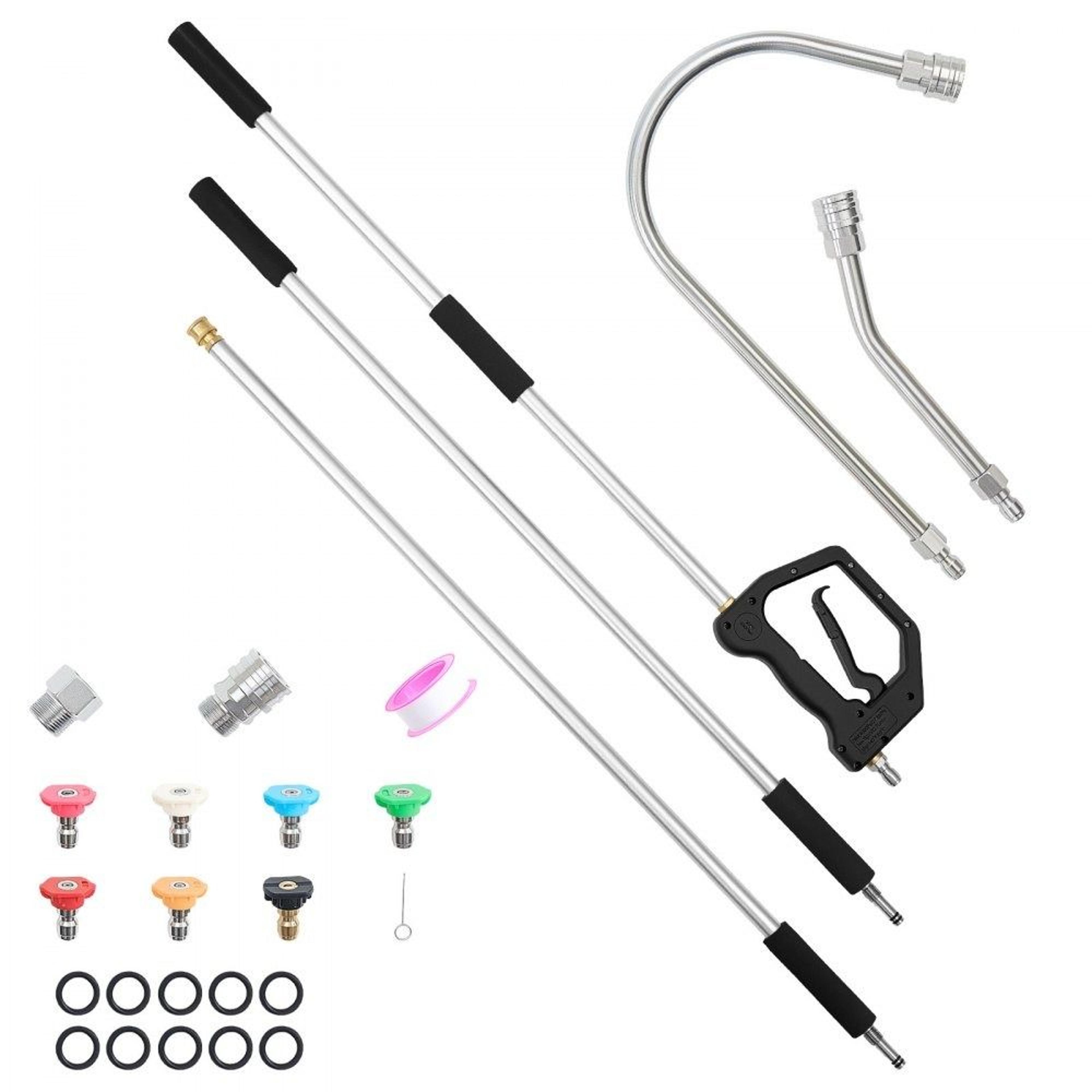 heavy duty telescoping pressure washer extension wand with nozzles & gutter cleaner
