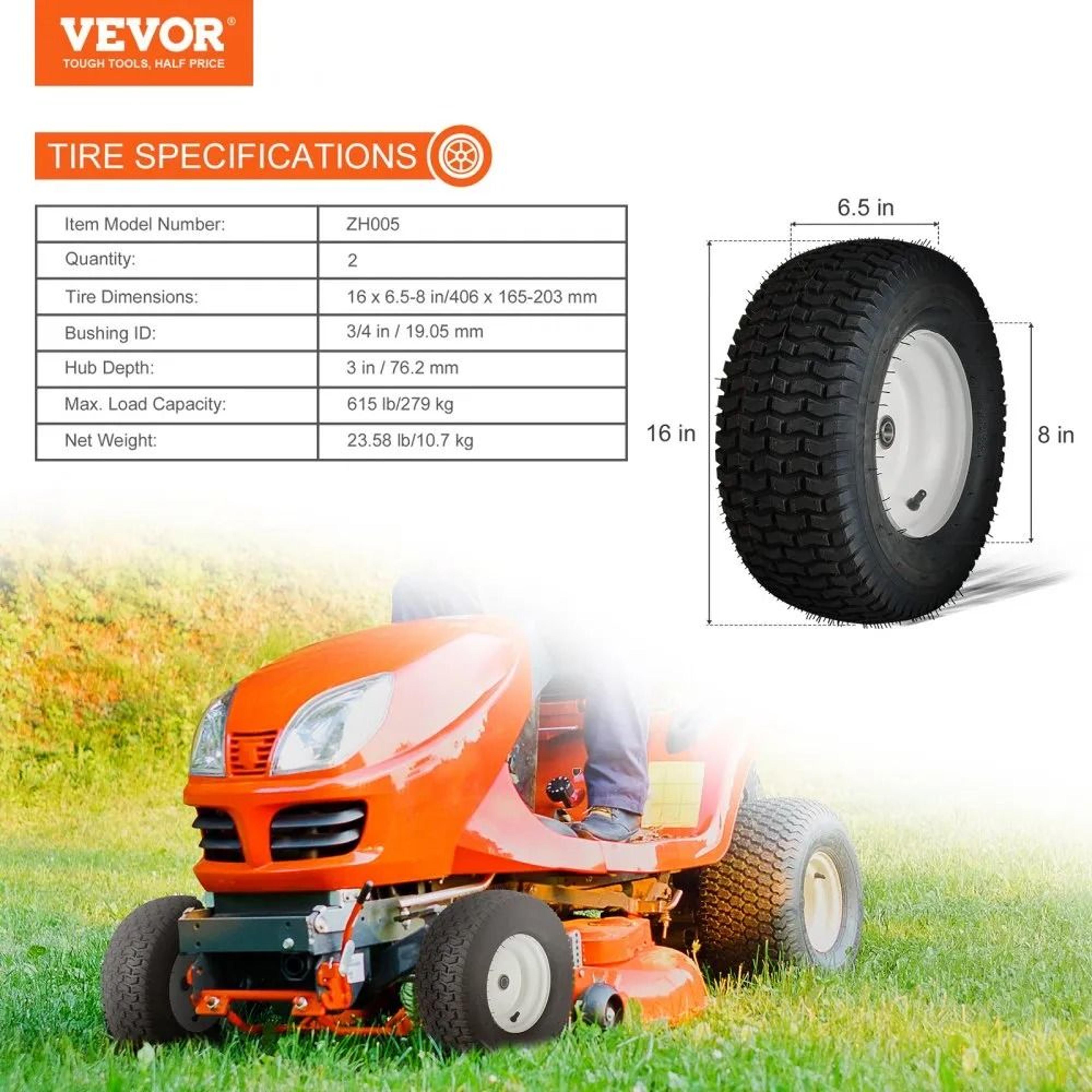 Lawn Mower Tires With Rim 2 Pack Tubeless Turf Tractor Wheels 6