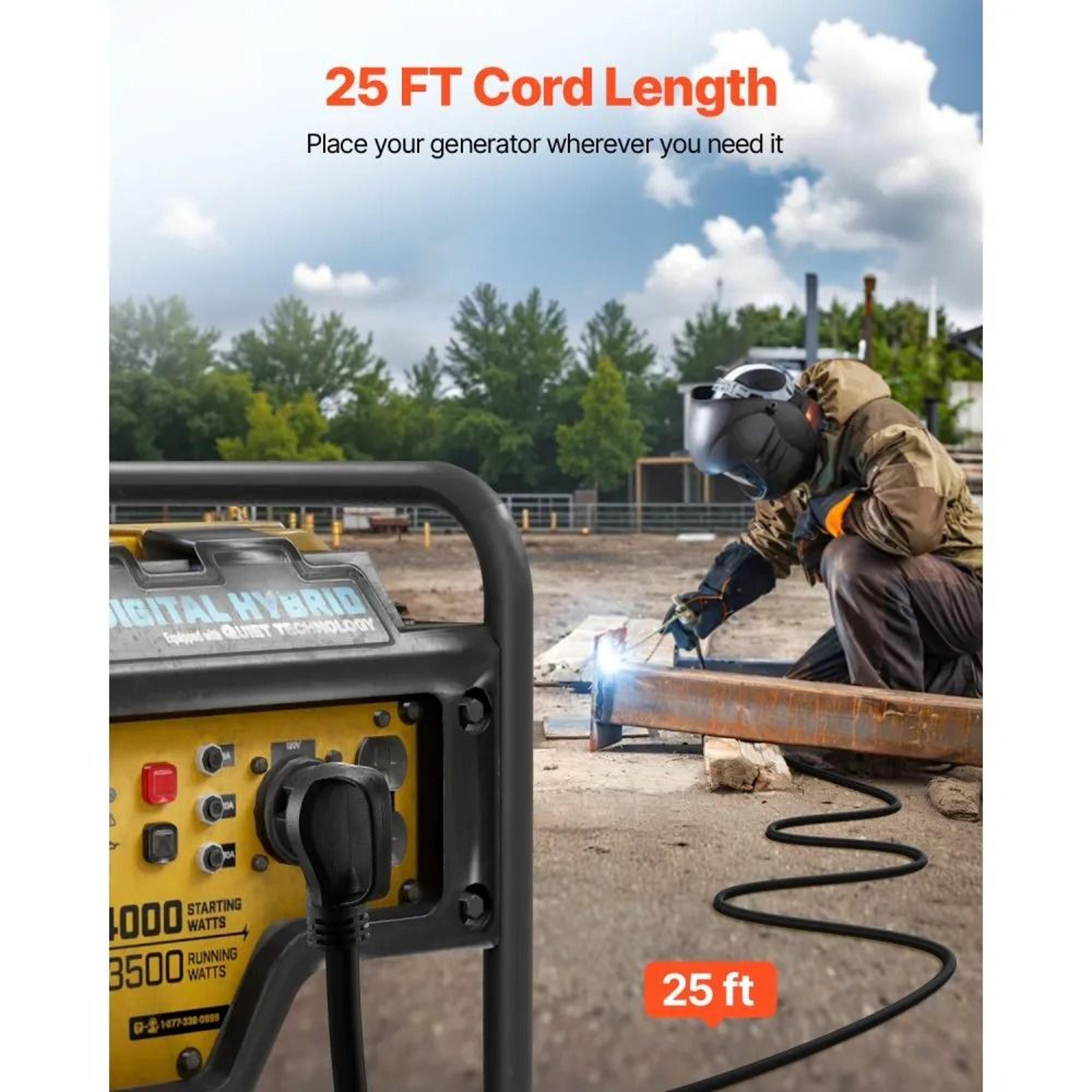 Heavy Duty Generator Extension Cord 25ft 7500W With NEMA 1