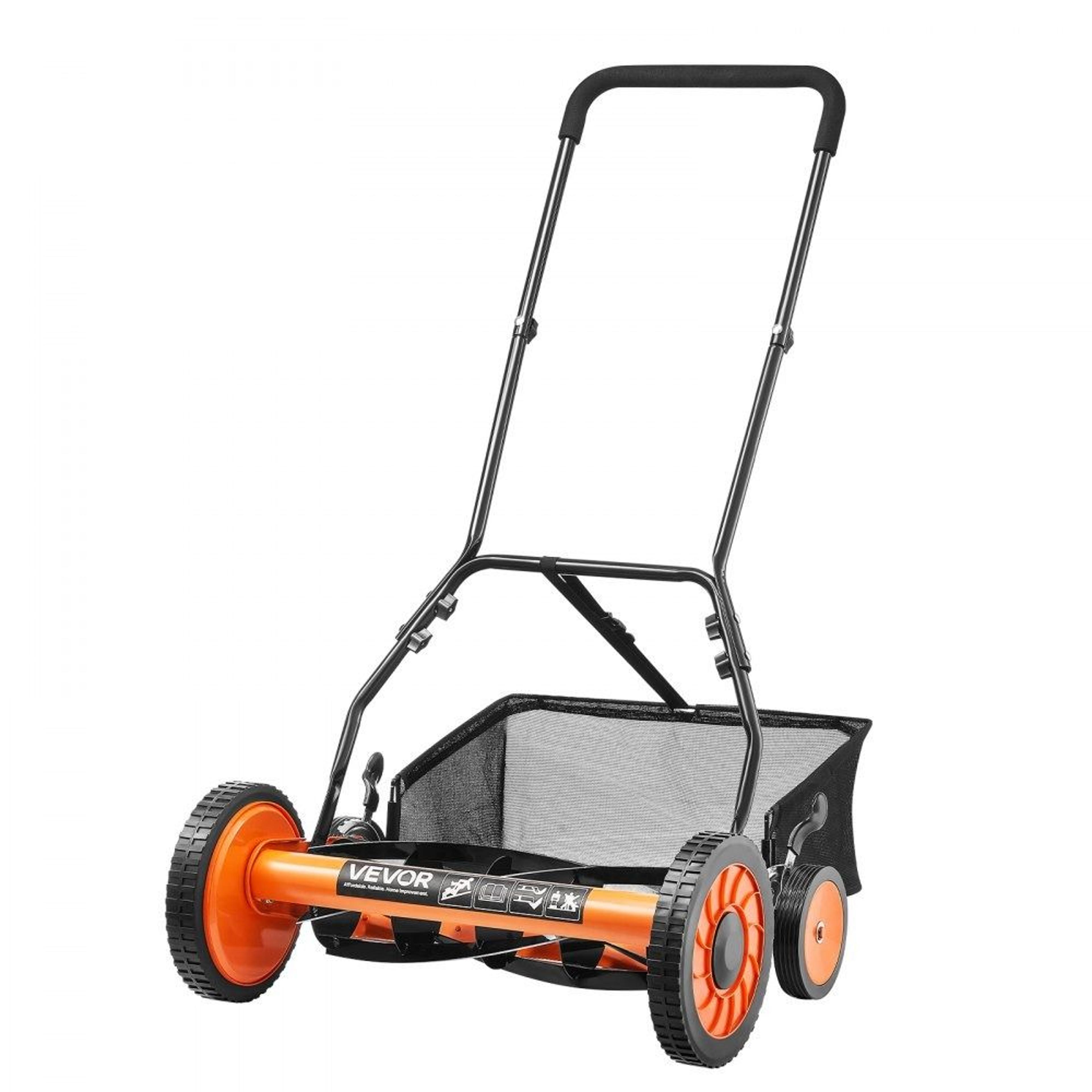 premium manual reel lawn mower with adjustable height & grass catcher