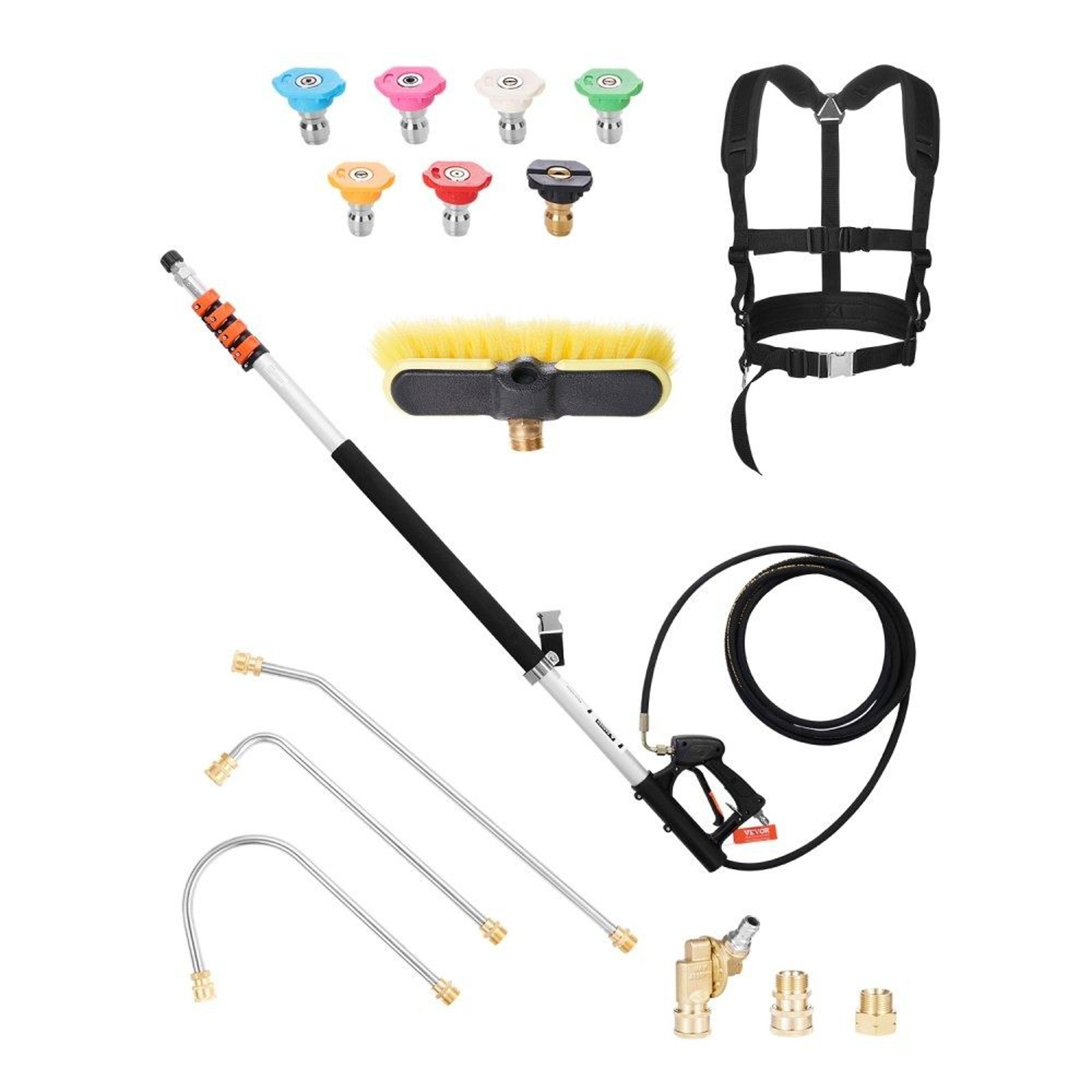 telescopic pressure washer wand with brush head & gutter cleaner