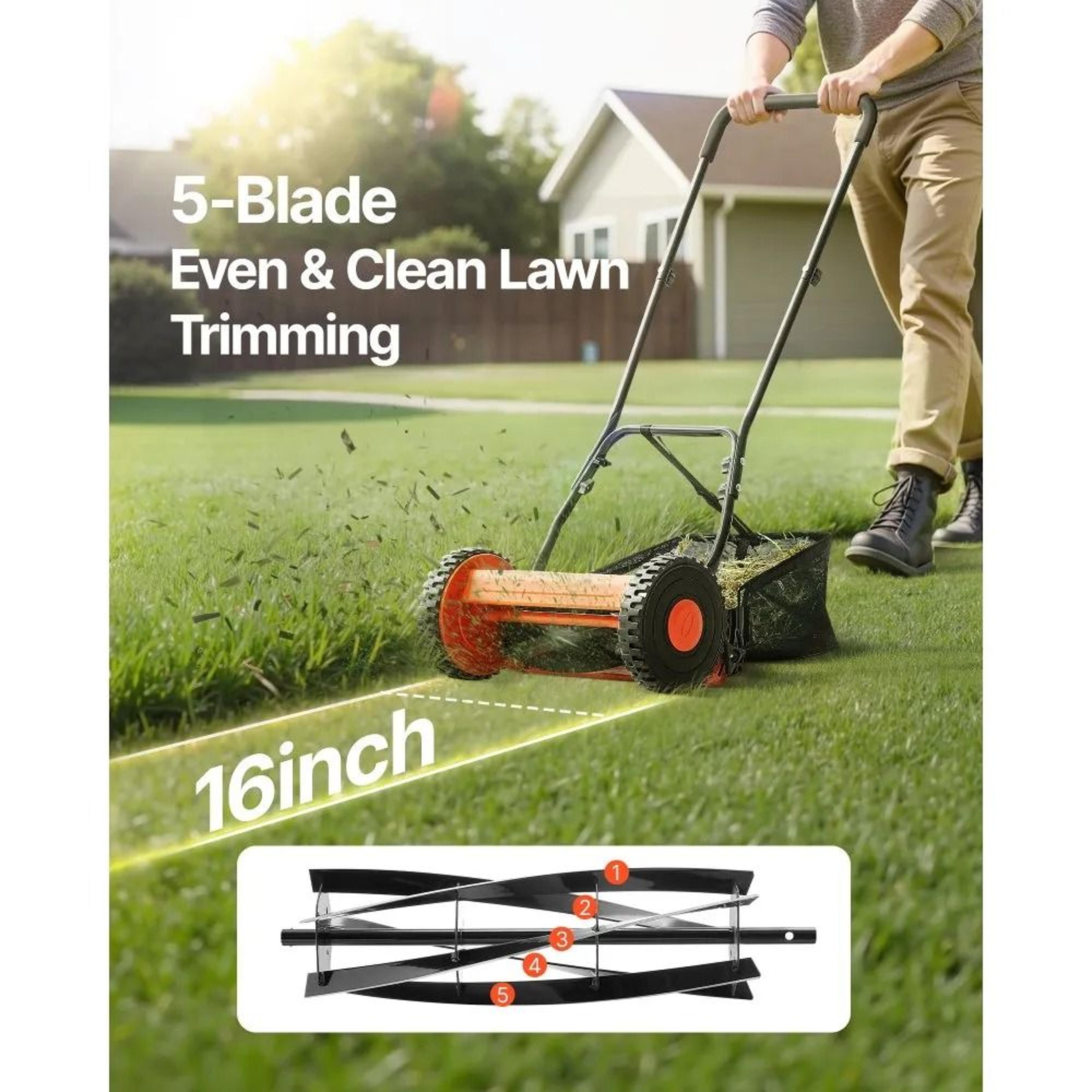 Manual Push Reel Lawn Mower With Grass Catcher 3