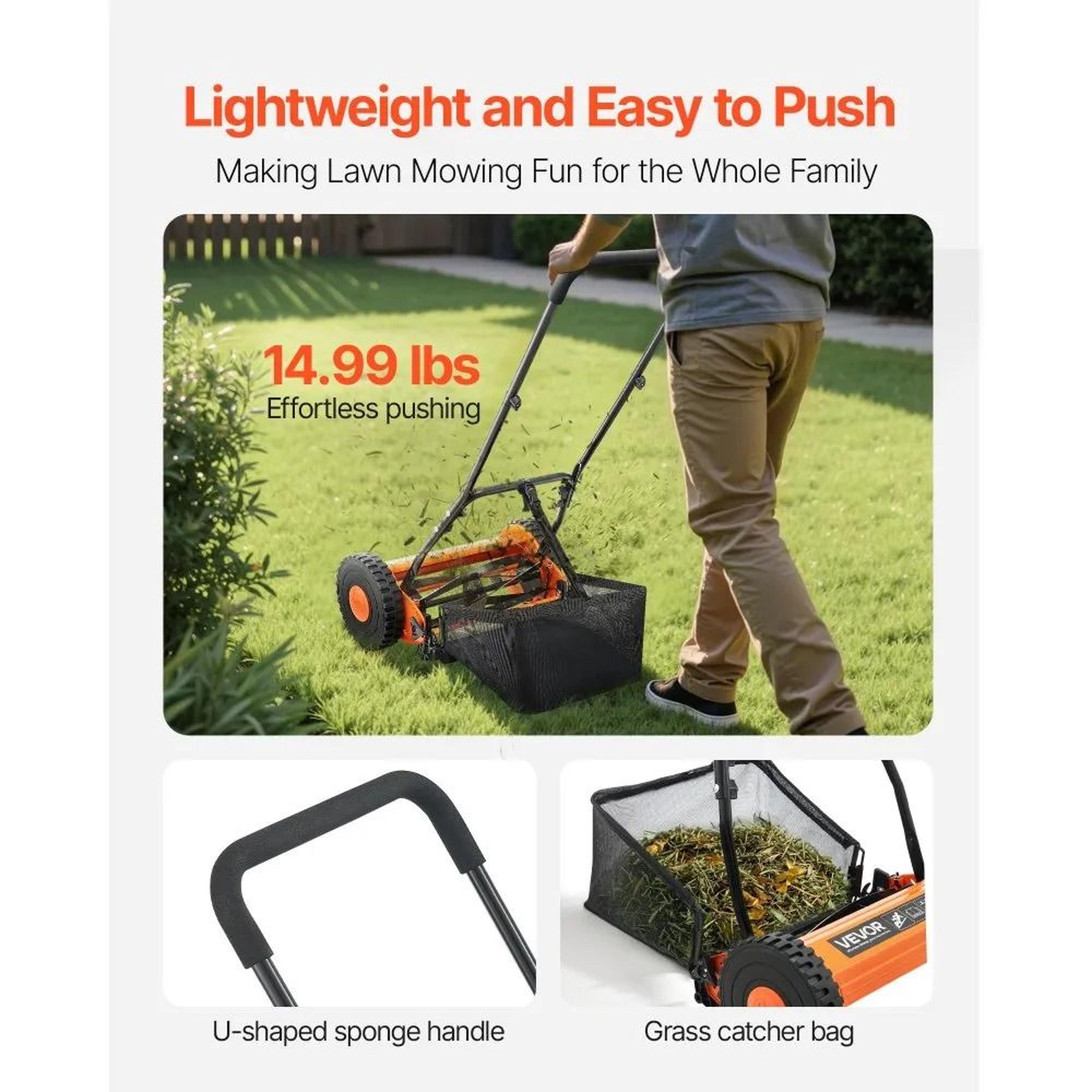 Manual Push Reel Lawn Mower With Grass Catcher 6