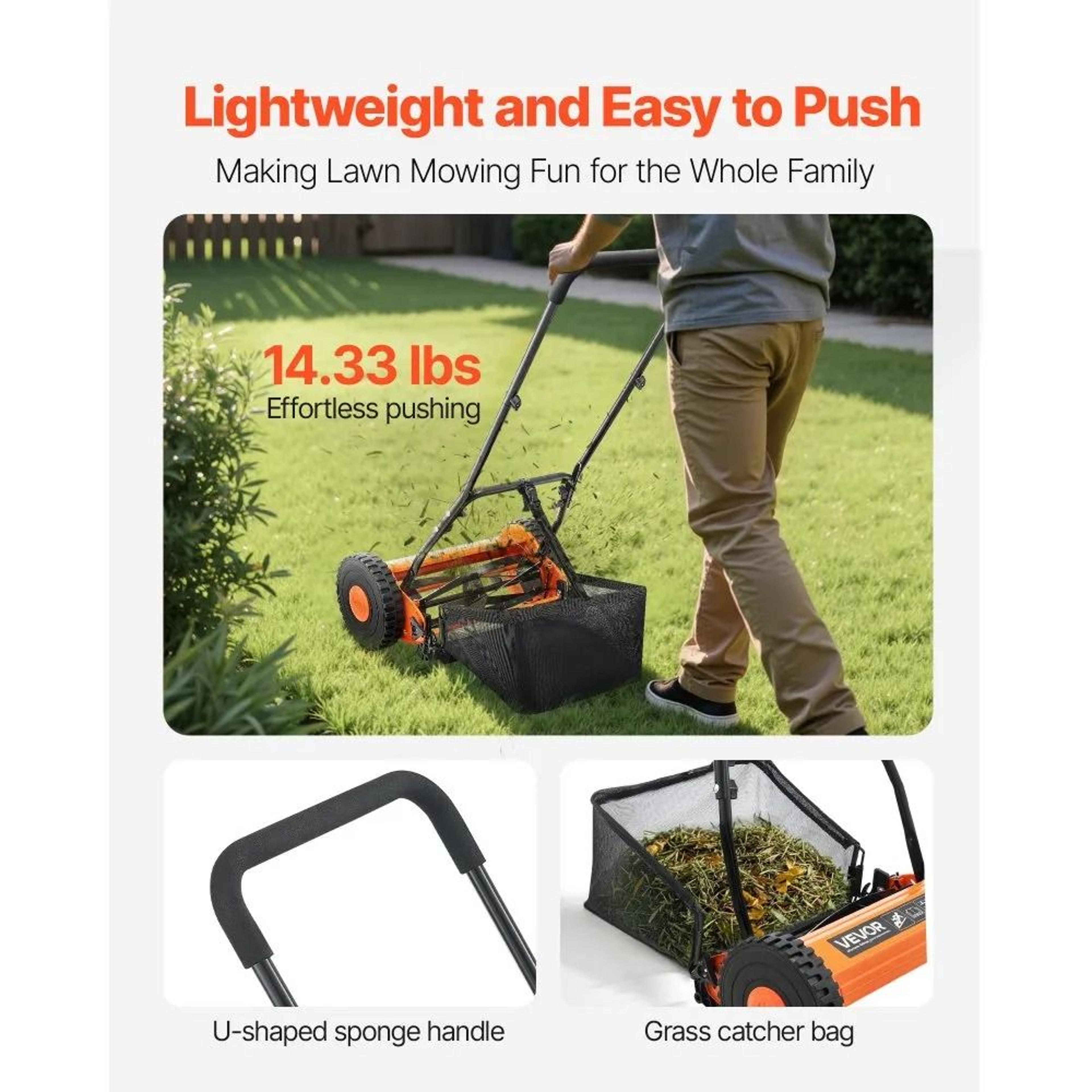 Manual Reel Lawn Mower With Adjustable Grass Catcher 5