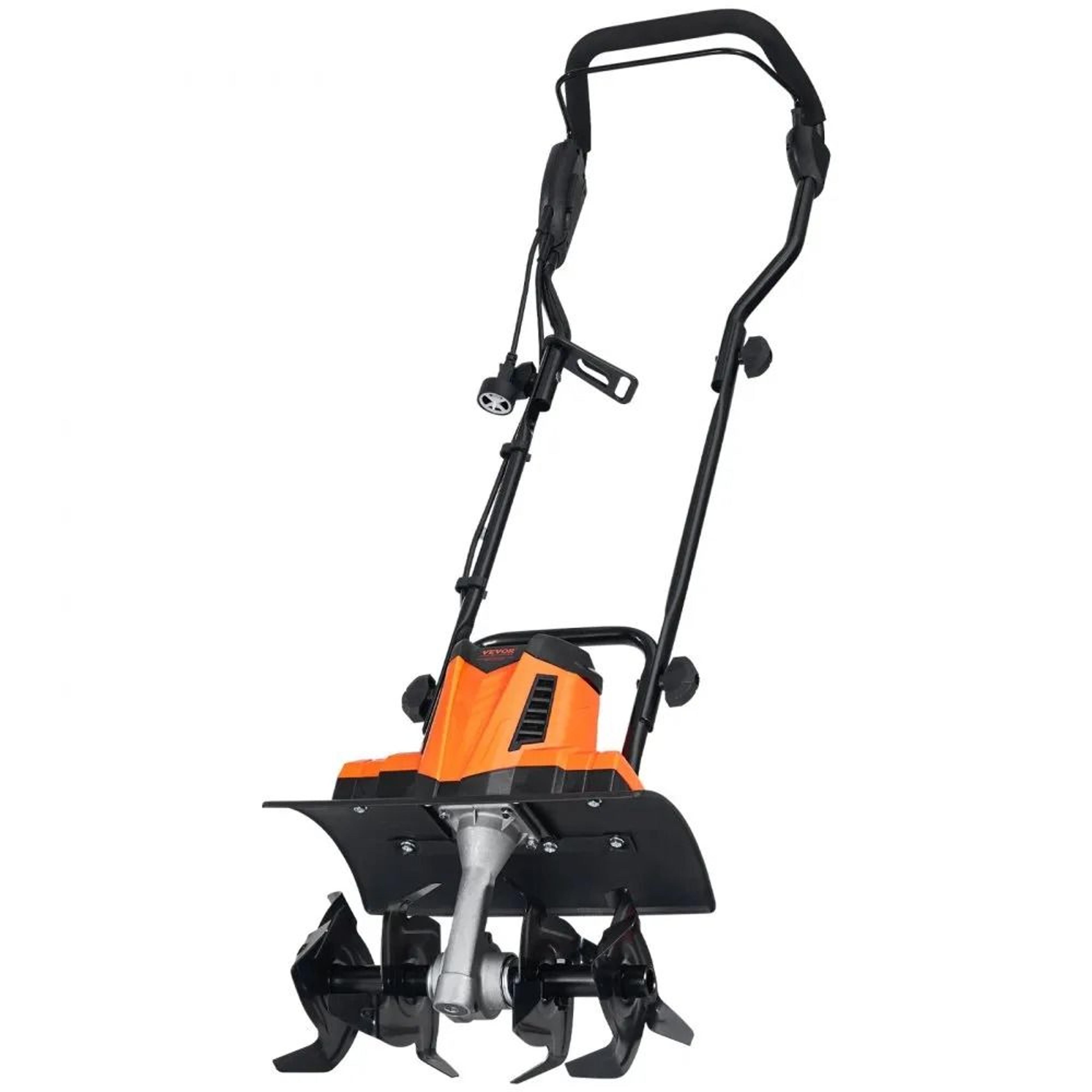 electric garden tiller with steel tines and foldable handle