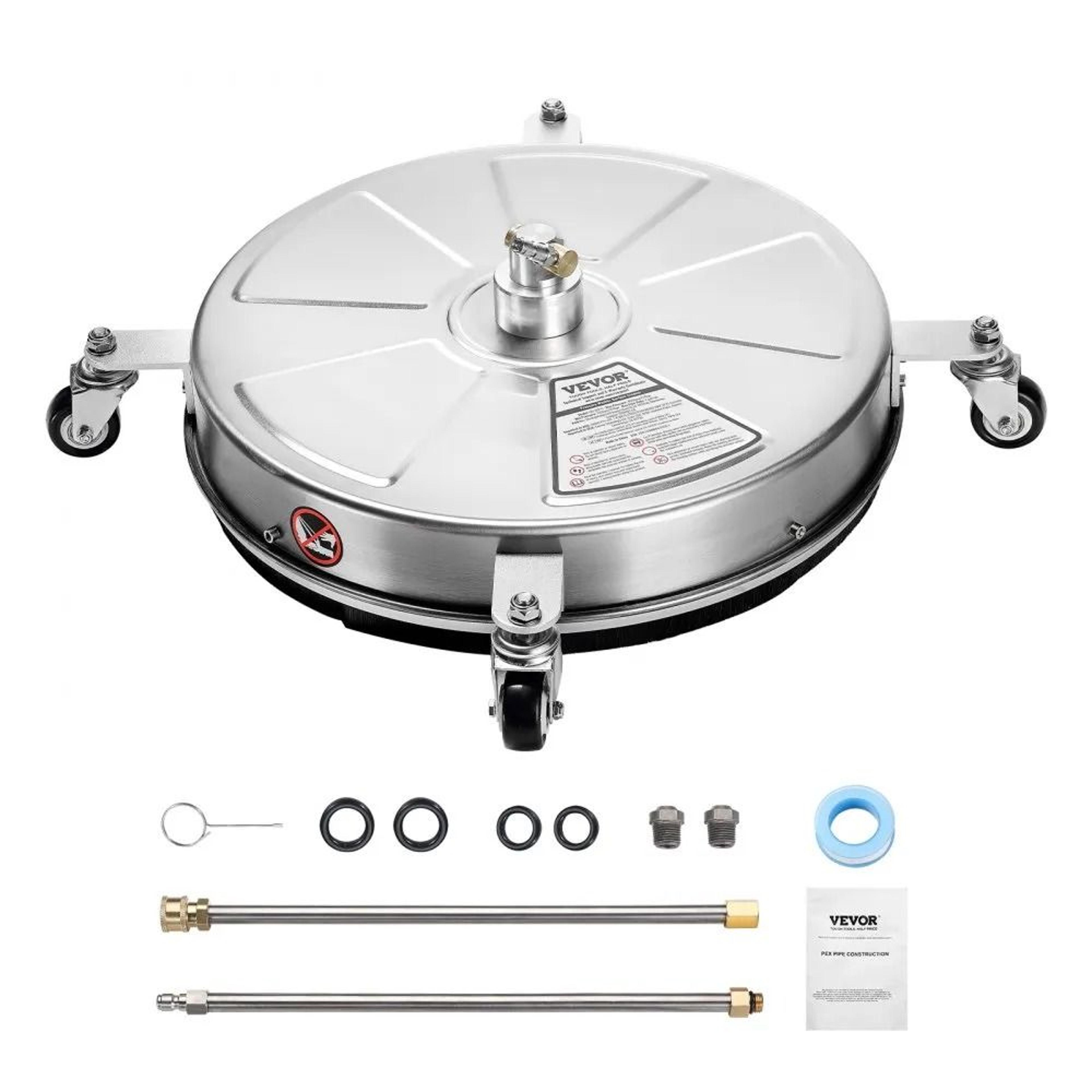 pressure washer surface cleaner with wheels and dual nozzles for driveways, patios & decks