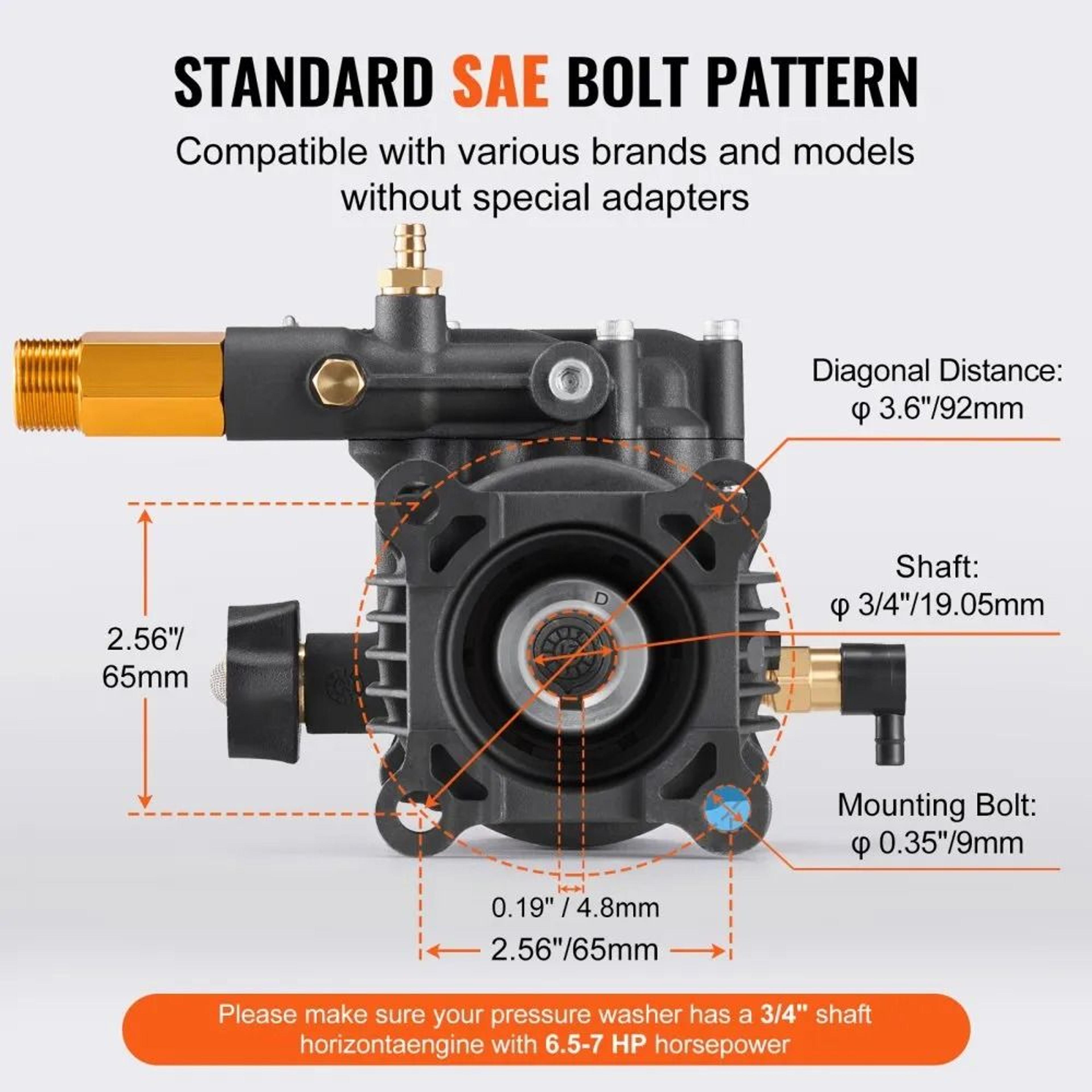 Premium Pressure Washer Pump Kit 3500 PSI 25GPM Replacement With 5 Nozzles 5