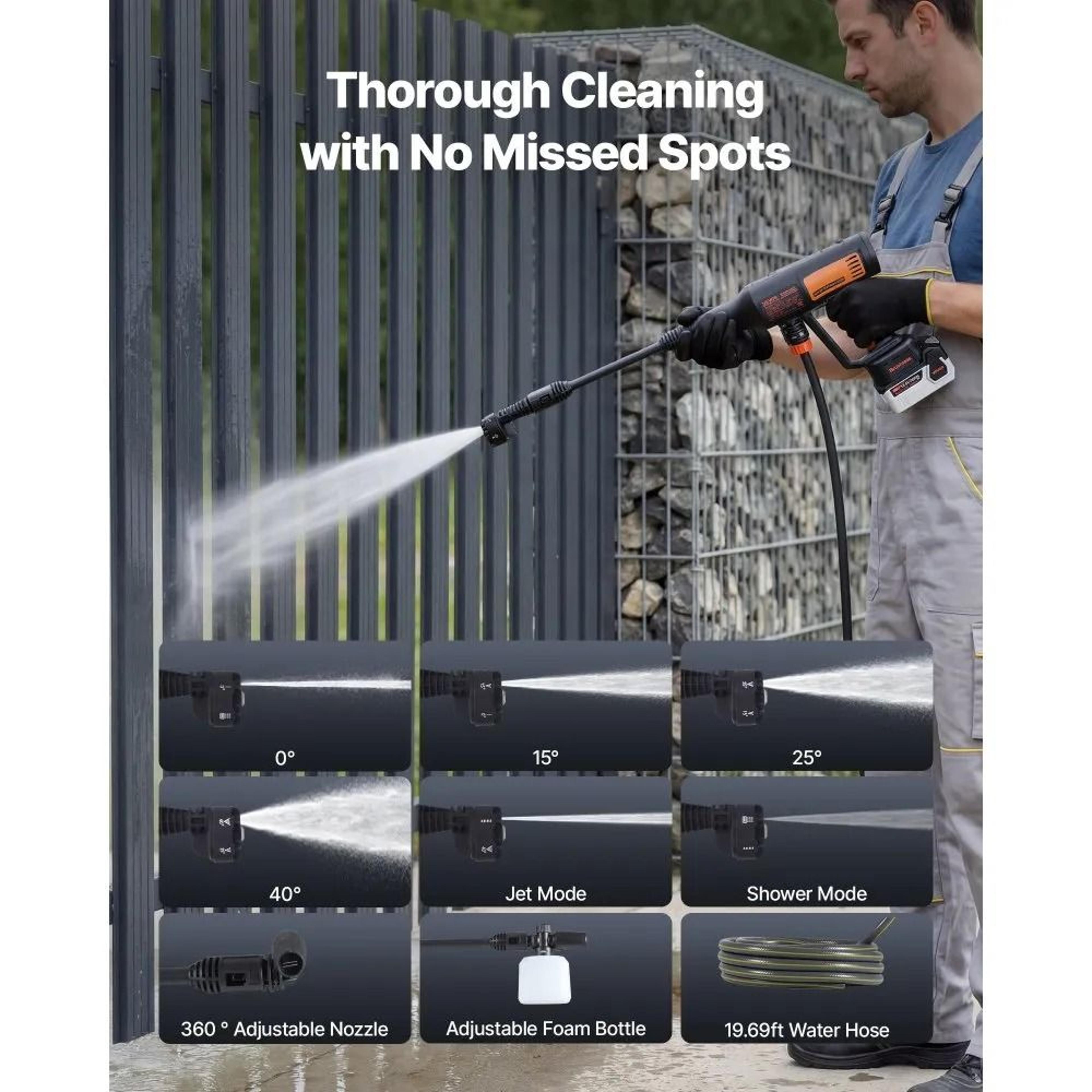 1200PSI Cordless Pressure Washer With Brushless Motor  6in1 Nozzle 4