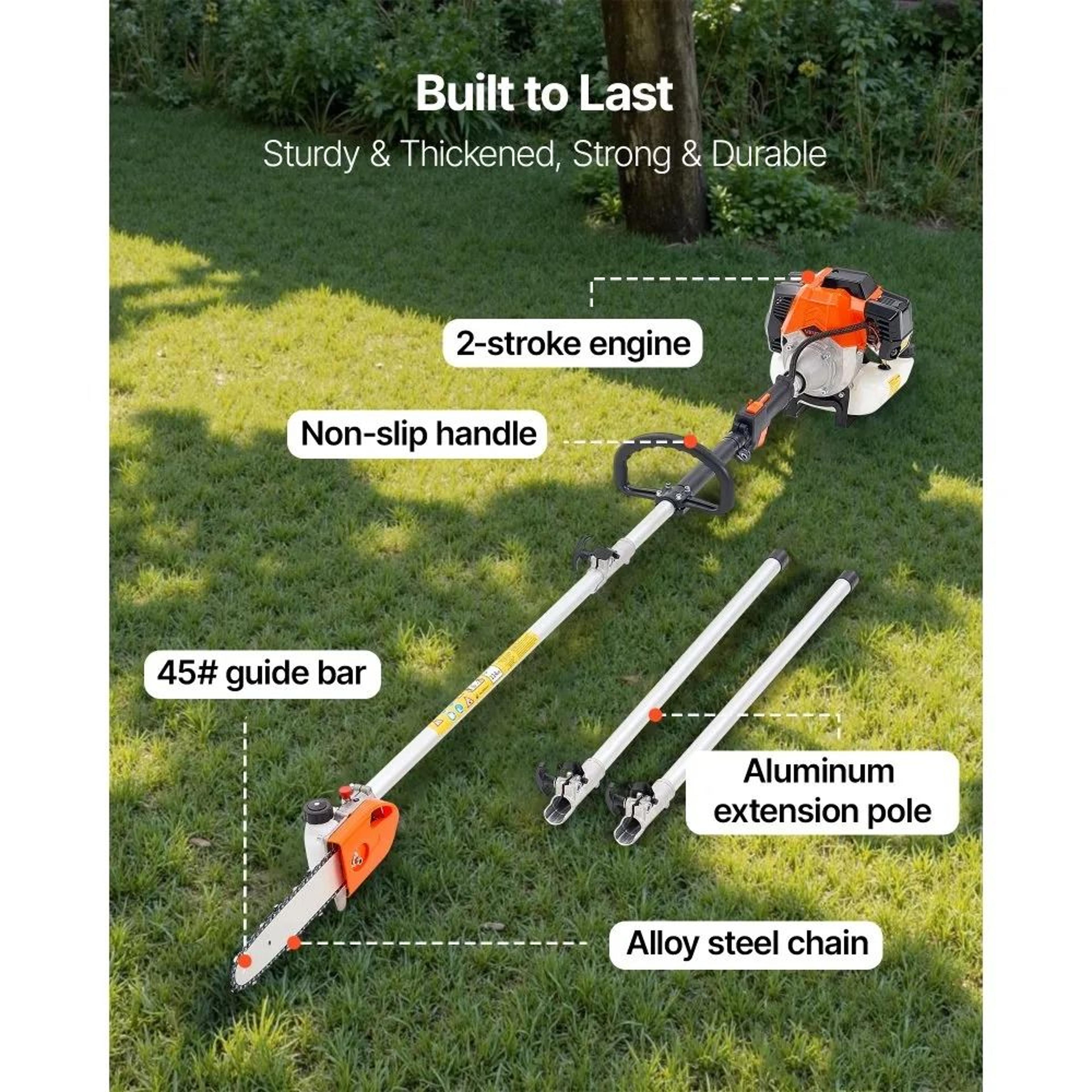 Premium 43CC Gas Pole Saw With Rotatable Head Powerful Extendable Tree Trimmer 3