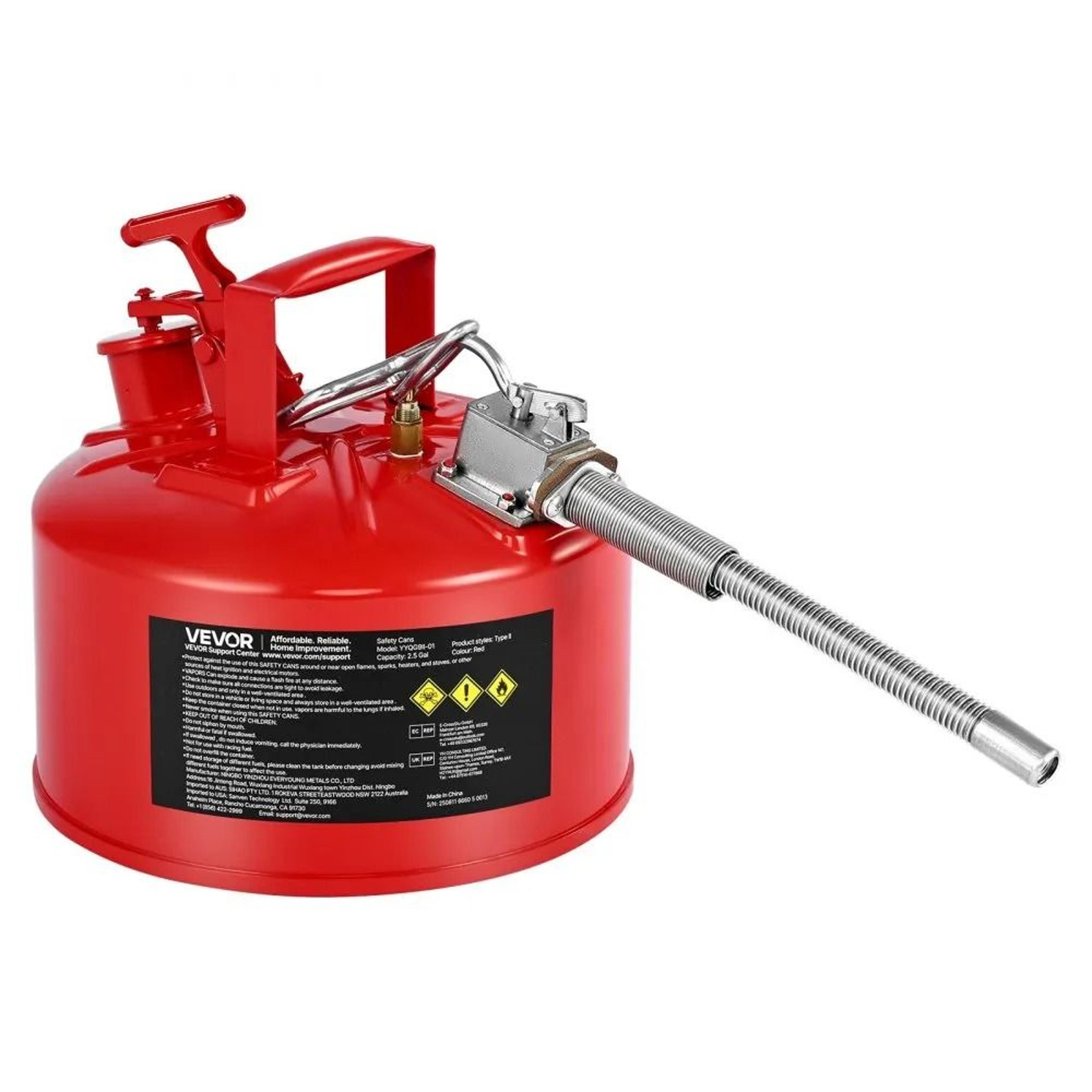 2.5 gallon safety gas can with flame arrester & spill-proof lid