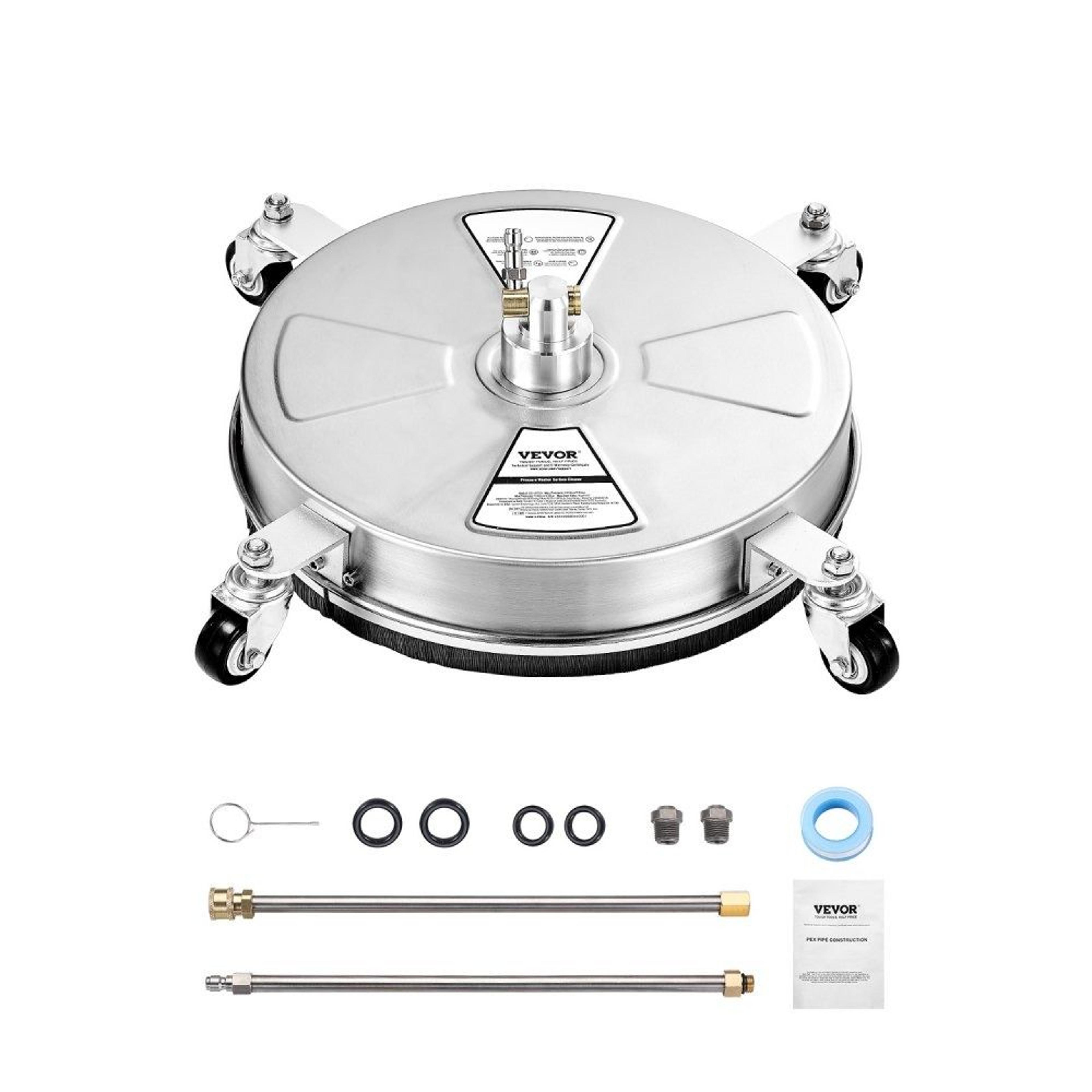 pressure washer surface cleaner with 4 wheels and stainless steel housing for patios & driveways