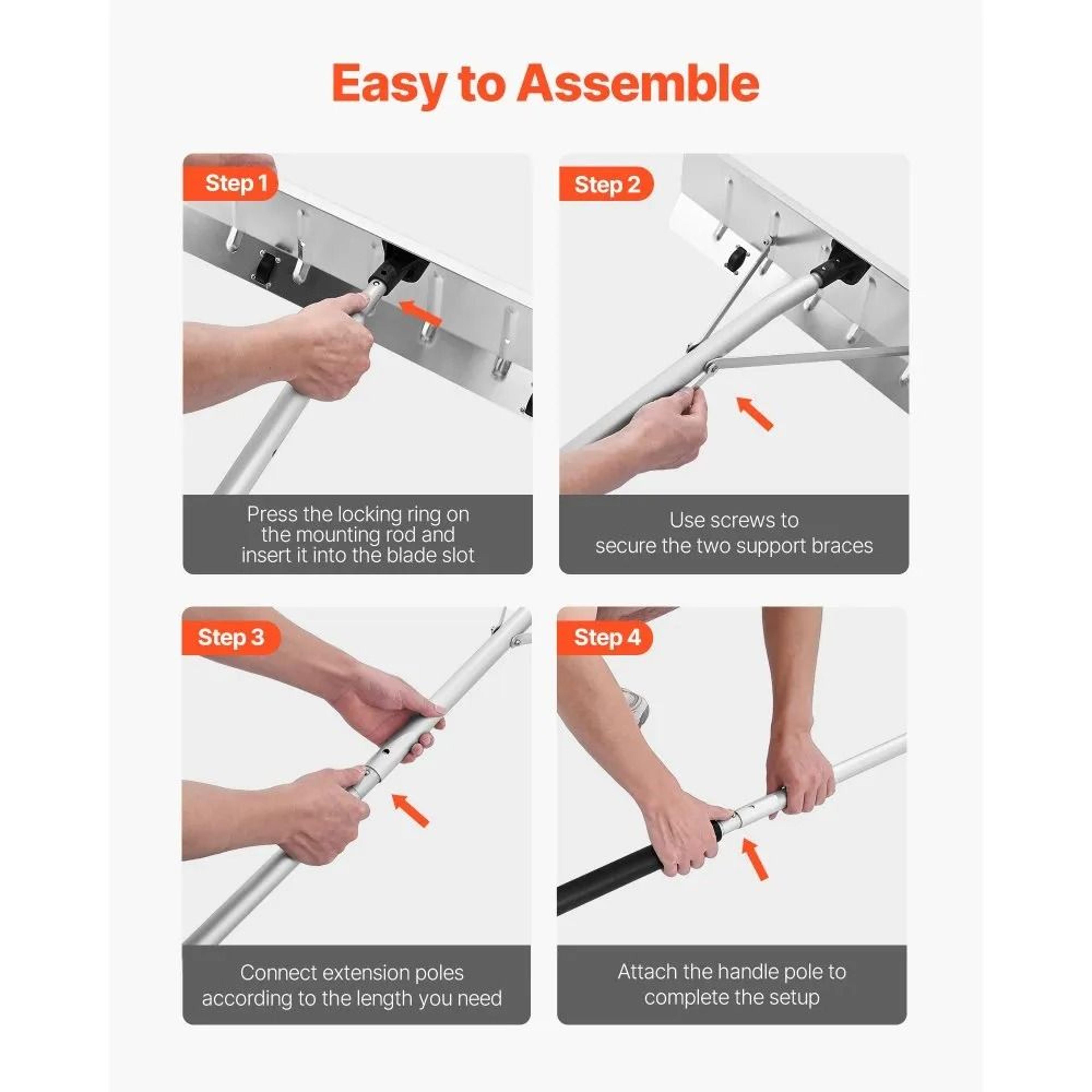 Premium Telescoping Snow Roof Rake With Wheels Adjustable Aluminum Blade 6