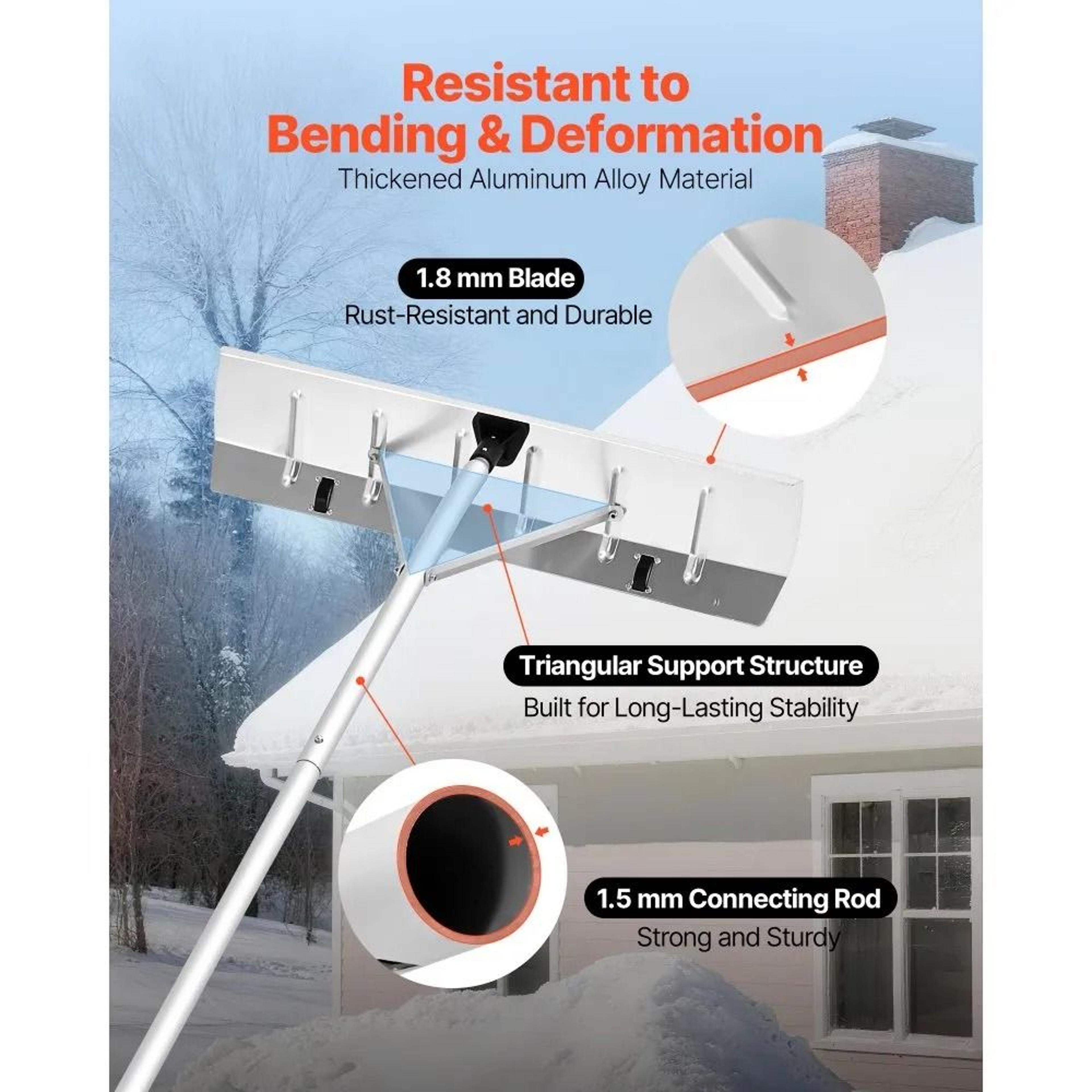 Premium Telescoping Snow Roof Rake With Wheels Adjustable Aluminum Blade 2