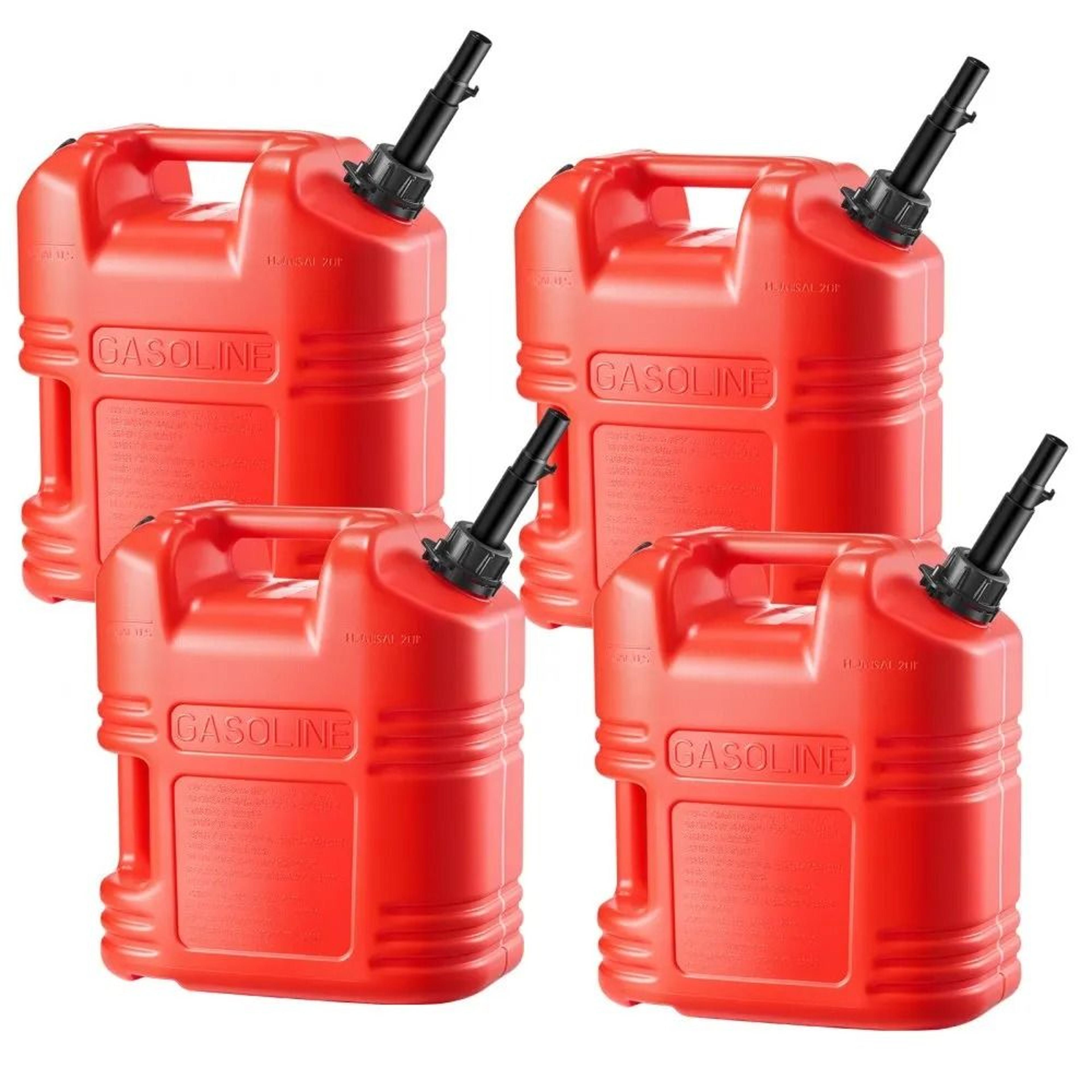 5 gallon portable fuel container 4 pack with fast flow spout & leak proof gas can design