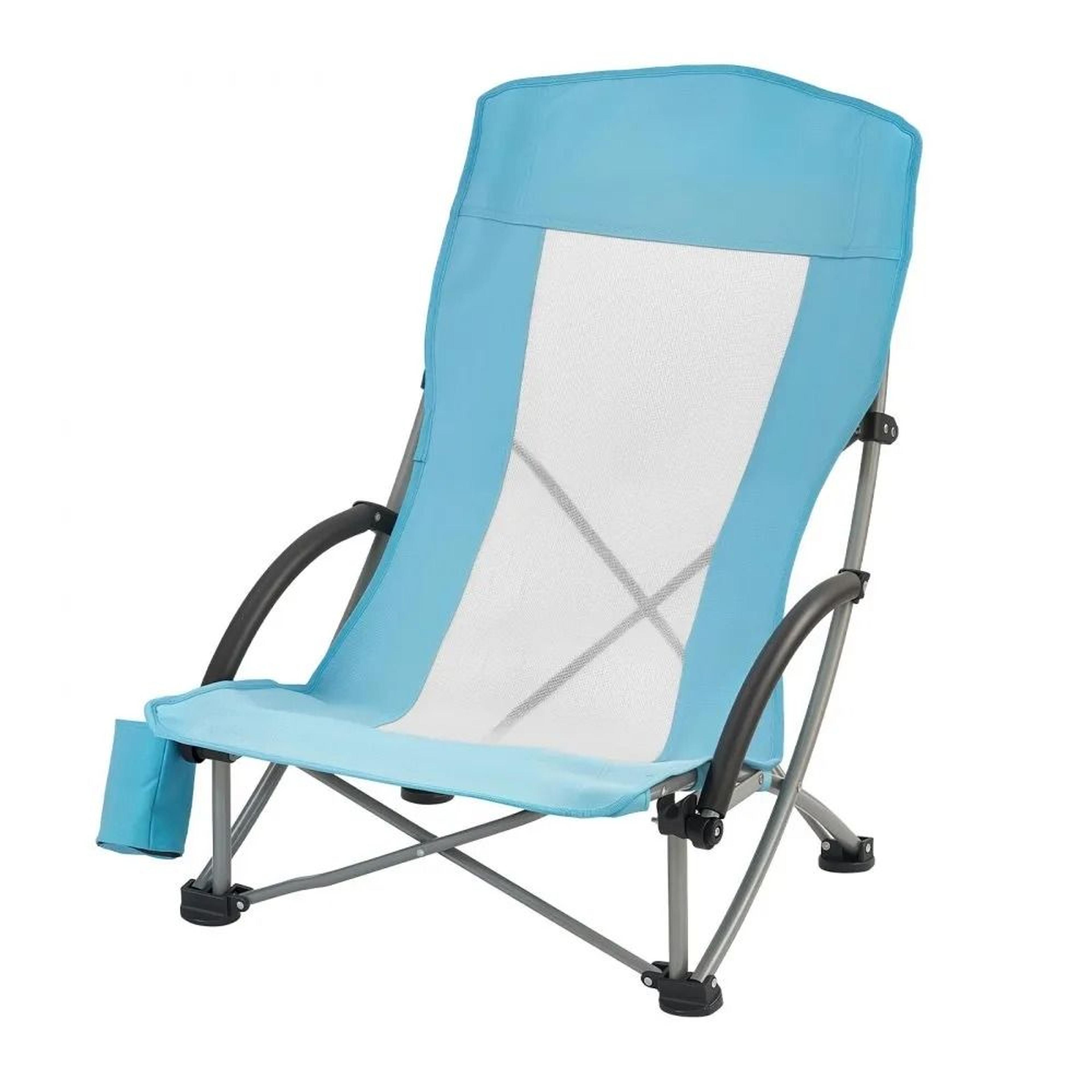 premium high back folding beach chair with cup holder & carry bag for camping and outdoor relaxation
