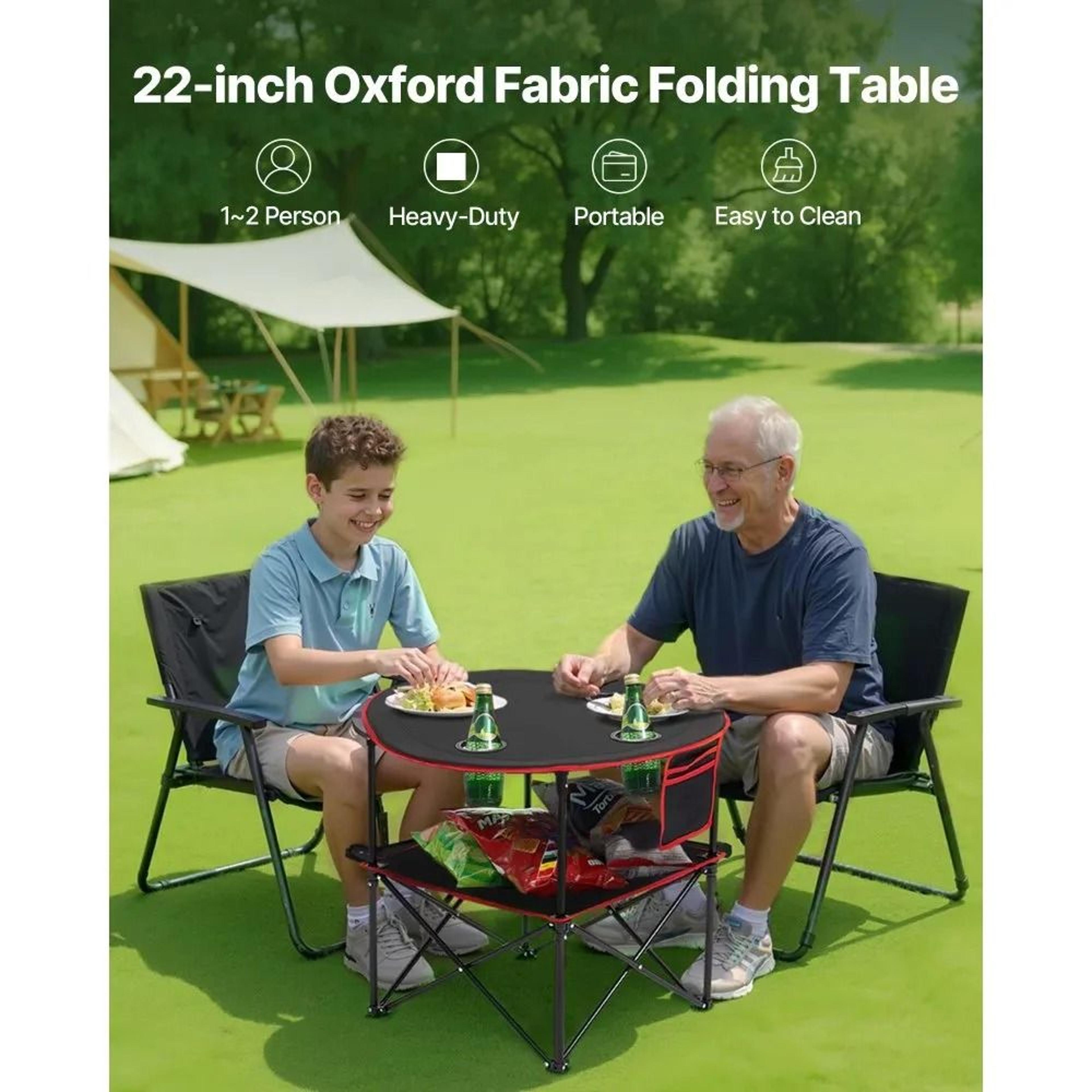 Portable Folding Camping Table With Cup Holders Waterproof Oxford Picnic Table For Beach Tailgating 2