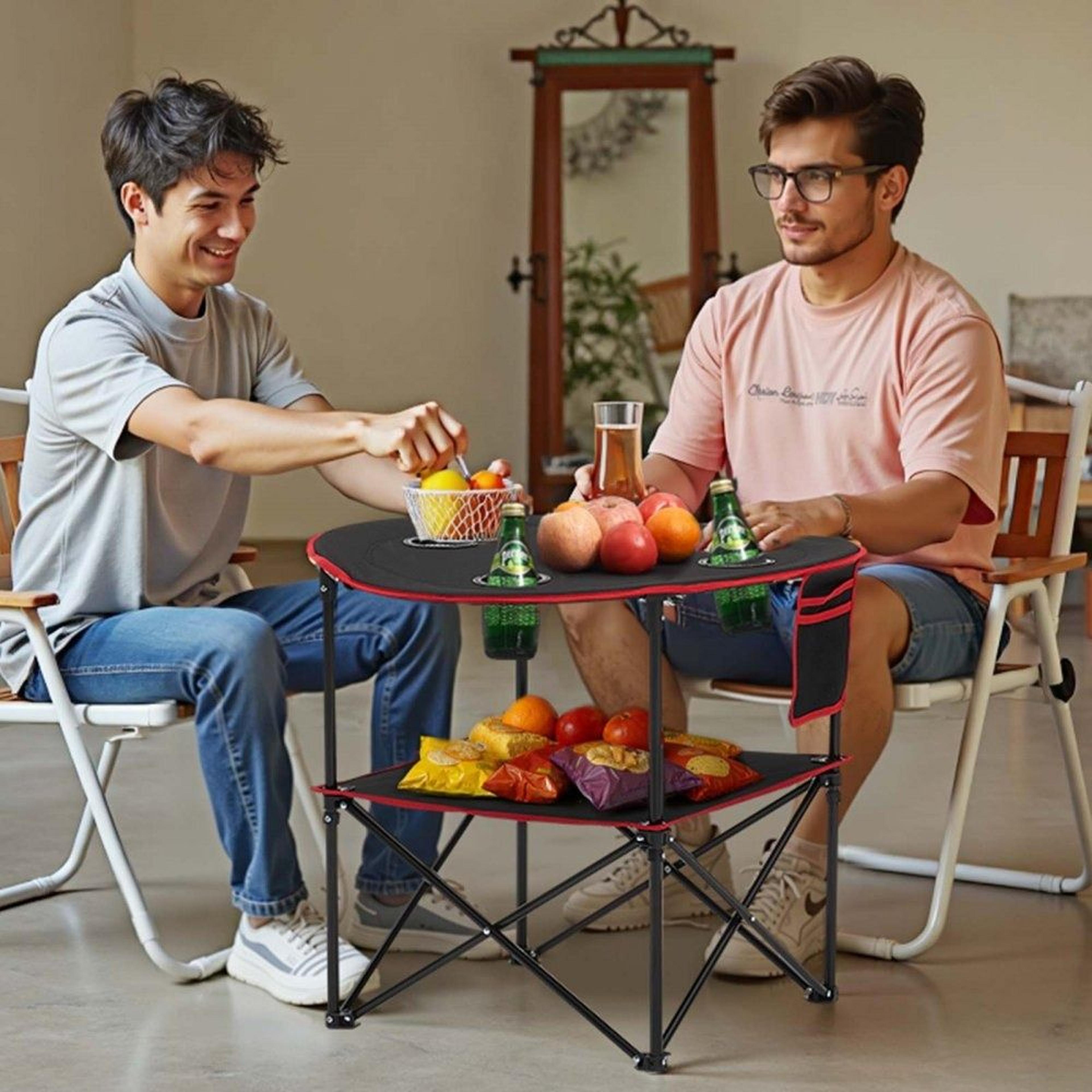 Portable Folding Camping Table With Cup Holders Waterproof Oxford Picnic Table For Beach Tailgating 5