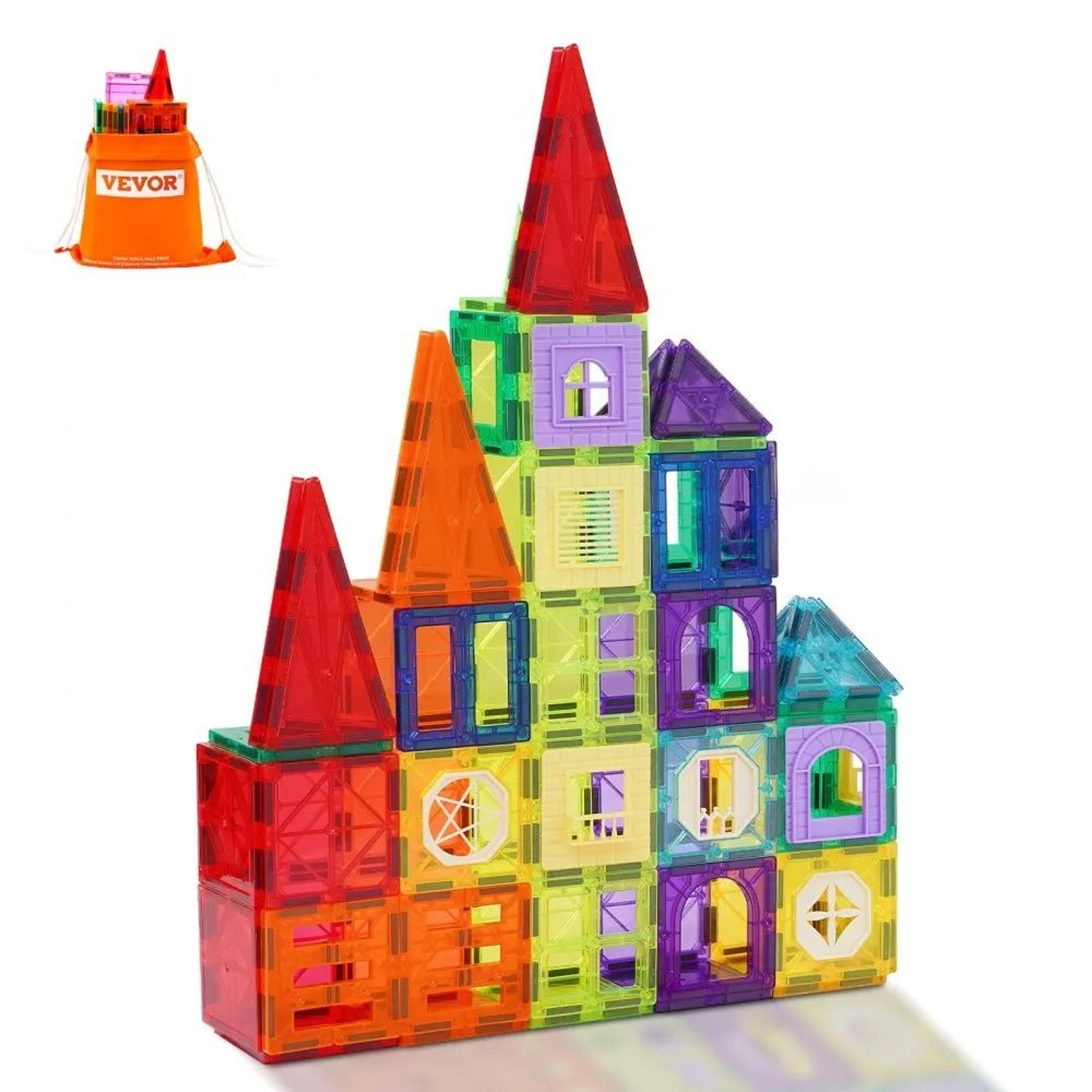 32pcs magnetic tiles stem building set with storage bag for kids